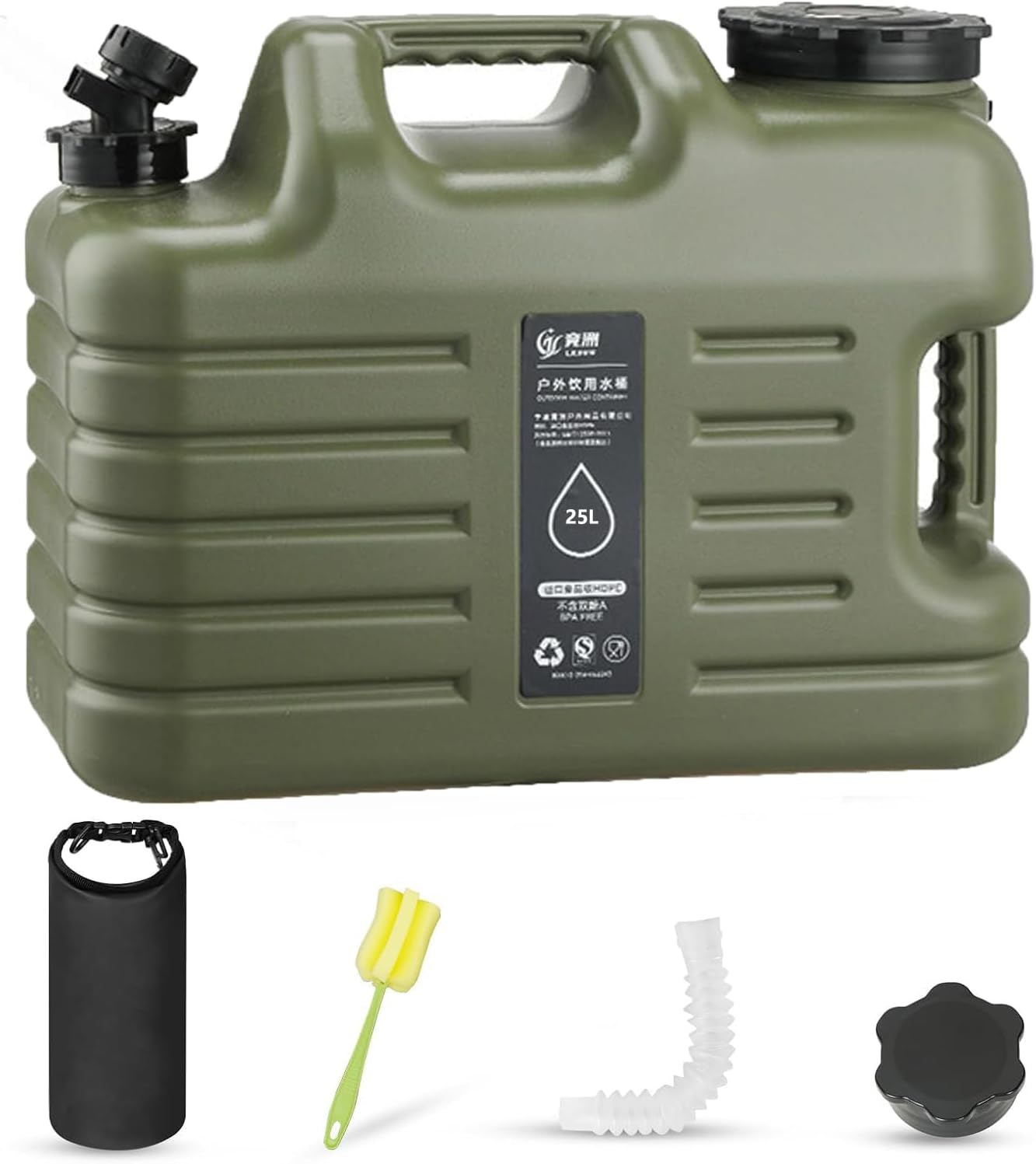 25L Camping Water Container with Spigot Emergency Water Storage Containers Water Jug for Camping Portable Water Tank with Spigot BPA Free Military Green Bucket for Camping Hiking BBQ image number 1