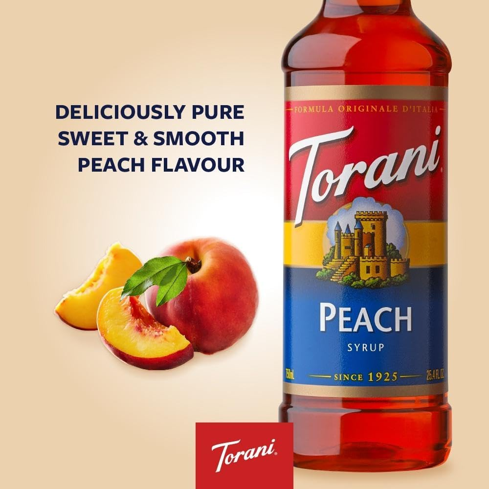 Torani Peach Syrup (750Ml) - Premium Cane Sugar Cocktail Syrup Flavouring for Iced Tea, Sodas, Bubble Tea & Cocktails - Fresh Fruit Taste, Vegetarian-Friendly image number 4
