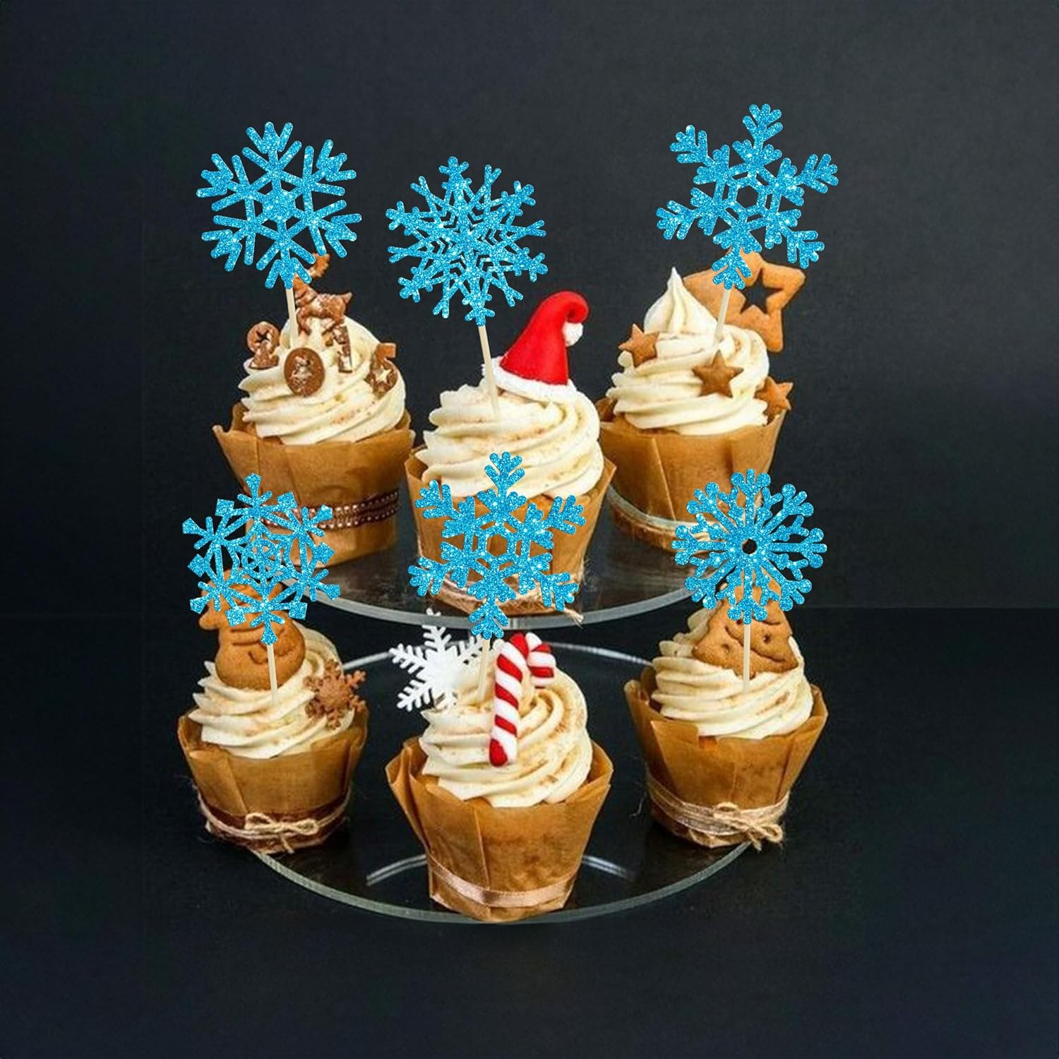 Gyufise 30Pcs Snowflake Cupcake Toppers Blue Glitter Winter Frozen Cupcake Picks Winter Wonderland Cake Decorations for Snowflake Winter Christmas Kids Birthday Party Supplies image number 4