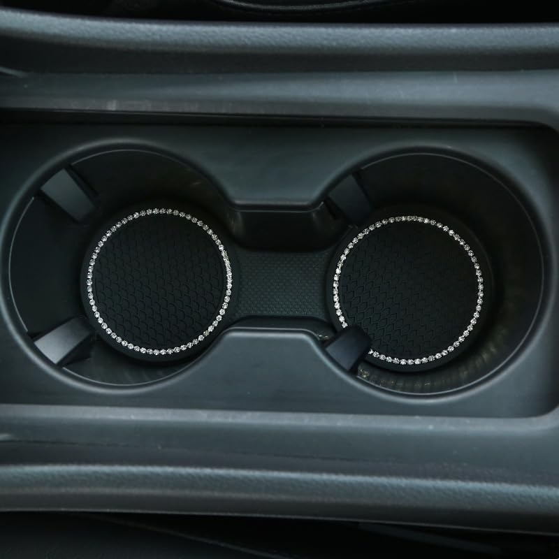 Universal Vehicle Bling Cup Holder Insert Coaster Car Interior Accessories-2.75 Inch Silicone anti Slip Crystal Rhinestone Car Coaster-Universal (Black, One Size) image number 5