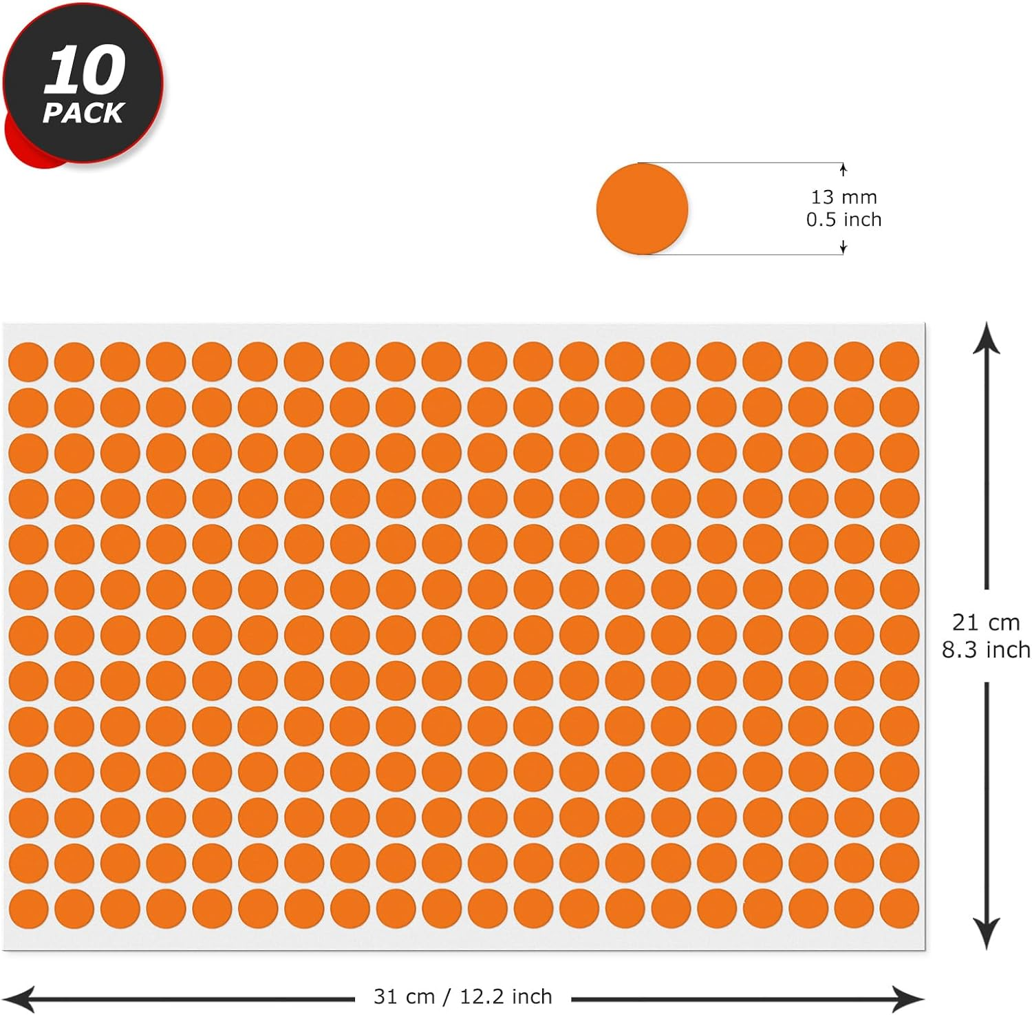 Orange Dot Stickers 1/2 Inch Vinyl Self-Adhesive Waterproof Colored Circle Labels Removable Color Coding Decals round Tag for Office Inventory 2600 PCS image number 6