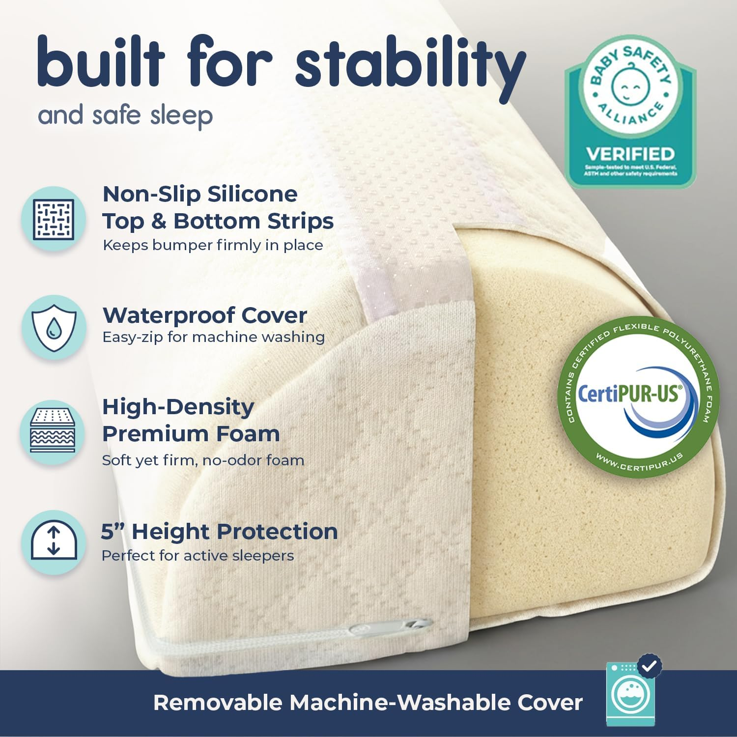 [2-Pack] Hiccapop Foam Bed Bumpers Toddler Bed Rails with Water-Resistant Cover for Kids - Safety Side Pillow Pads image number 2