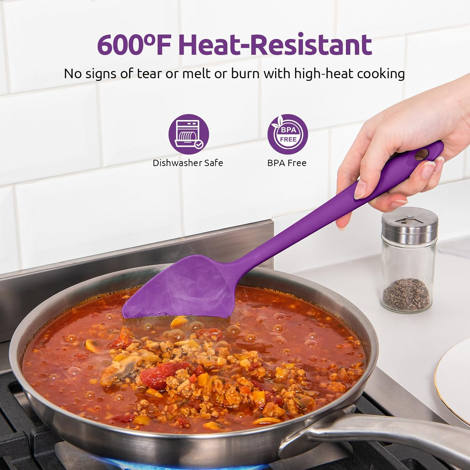 U-Taste Silicone Spoon Spatula Set, 315℃ High Heat Resistant Bpa-Free Flexible Rubber Scraper, Cooking Mixing Baking Kitchen Utensils Set of 3 (Purple) image number 2