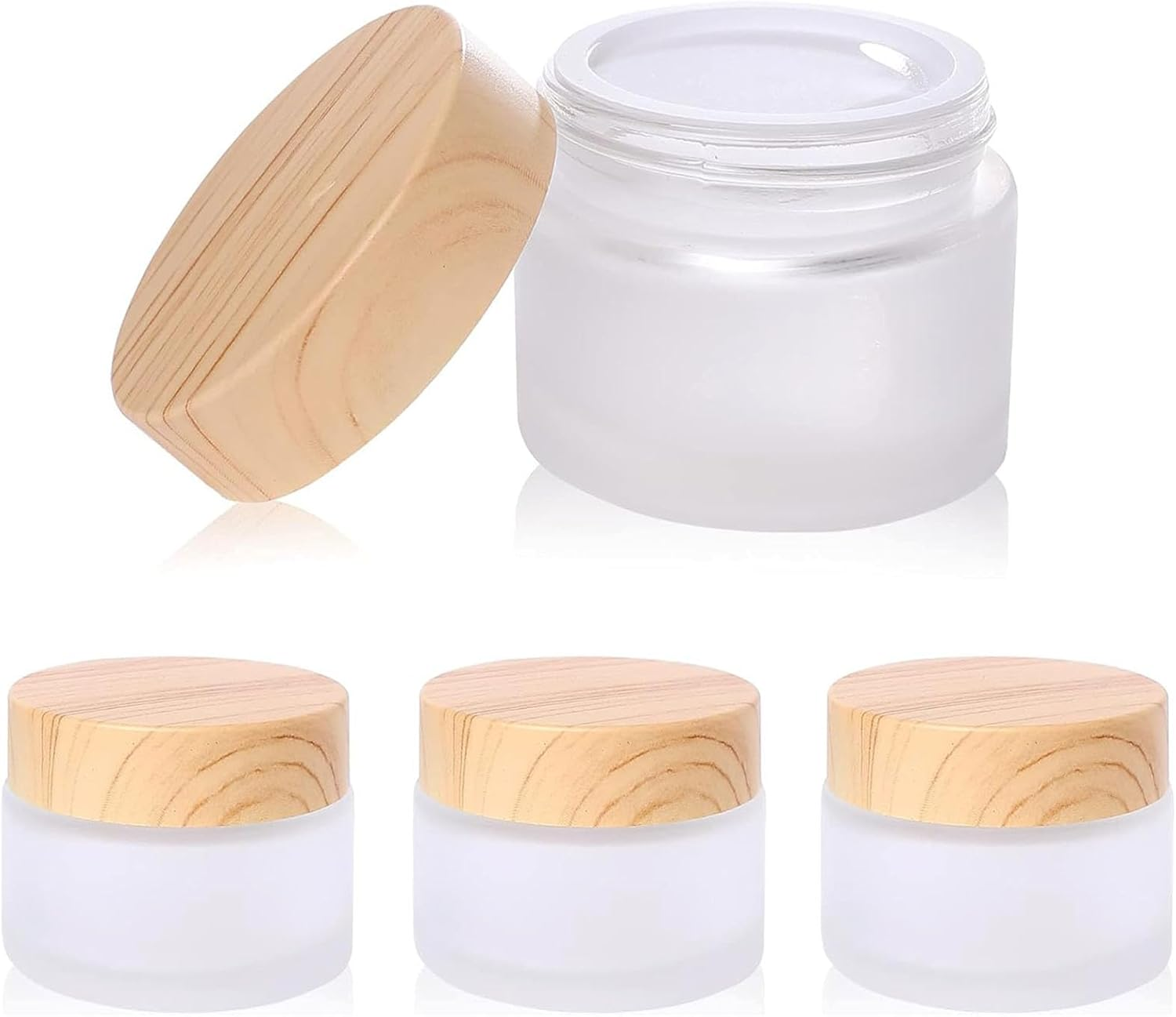 Glass Coastal Container with Lid,Round Frosted Glass Jars with Leakproof Lids,Reusable Small Empty Sample Jars for Makeup Lip Scrub Balm Lotions Sample Eye Creams DIY (4Pcs, 50ML) image number 4