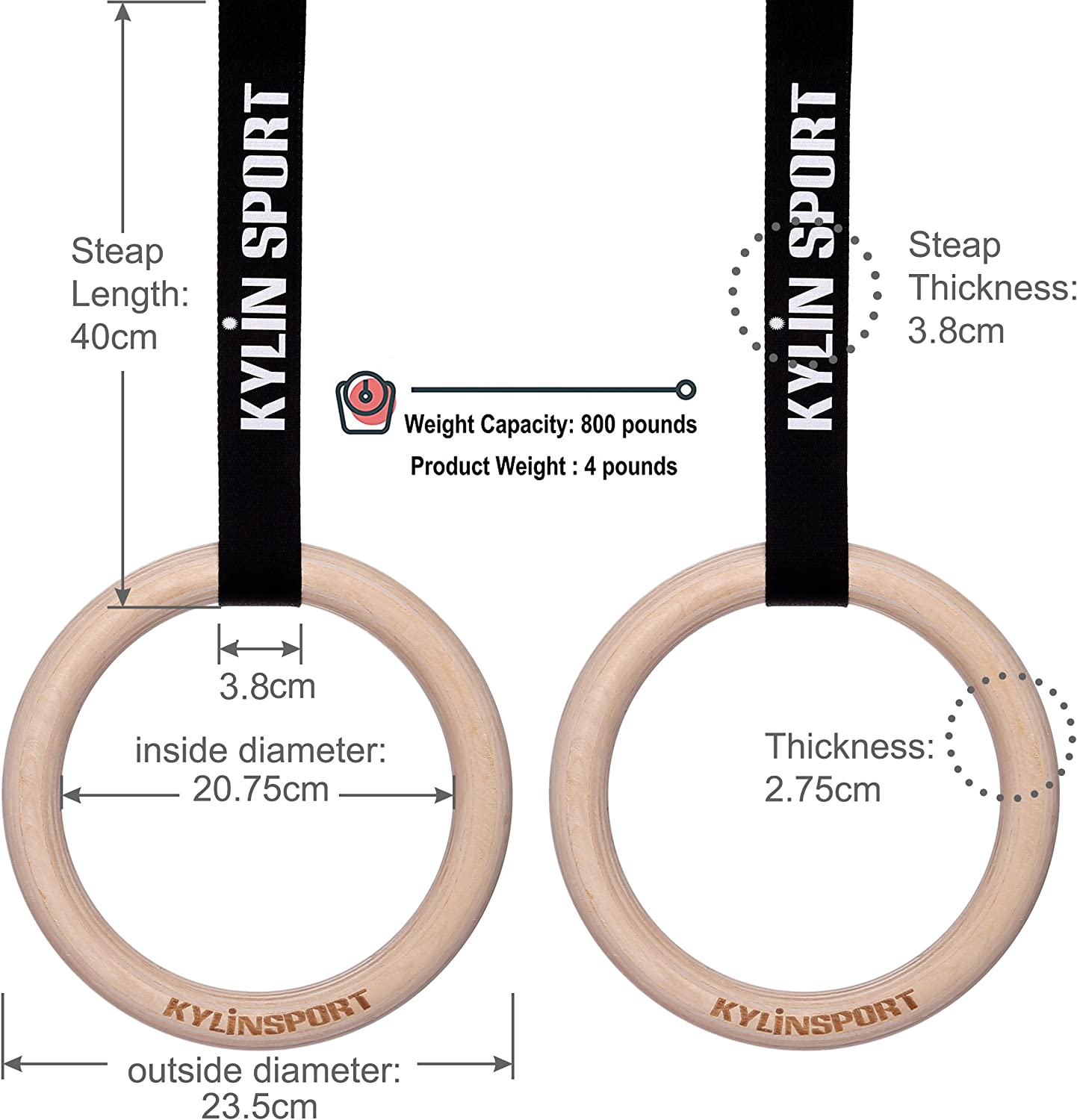 KYLIN SPORT Gymnastic Rings with Adjustable Straps Heavy Duty Exercise Gym Rings for Pull Ups and Dips,Cross-Training Workout,Strength Training,Fitness image number 3