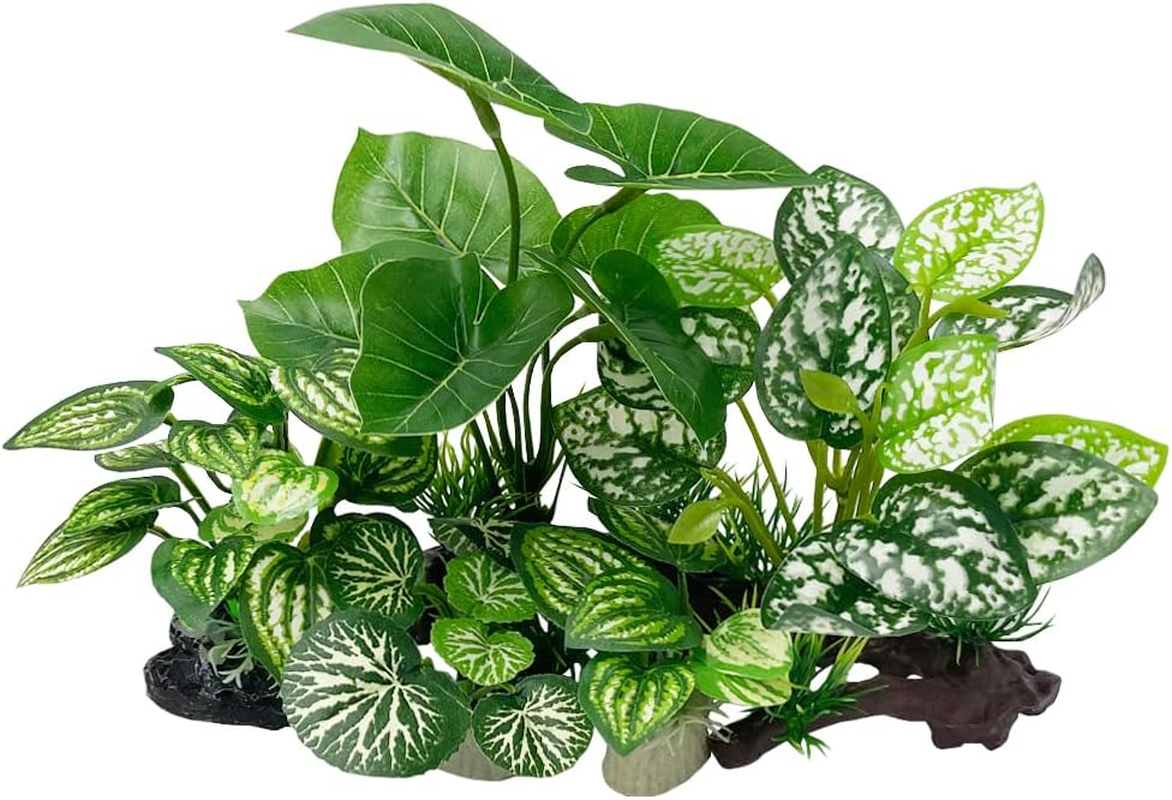 Smoothedo-Pets Aquarium Plants Fish Tank Decorations Small Plastic Artificial Plant Goldfish Waterscape Fish Hides (Rainforest Leaf-Pink-Small-Set)