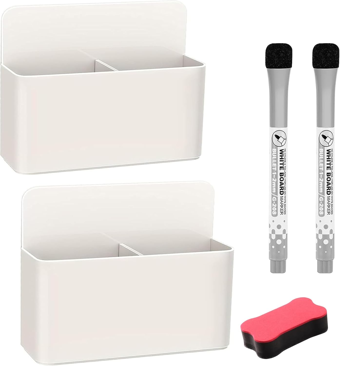 Dry Erase Pen Holder with 1 Pen and Eraser - Magnetic Holder for Fridge, Whiteboard, Locker - School, Office, Home (White) image number 4