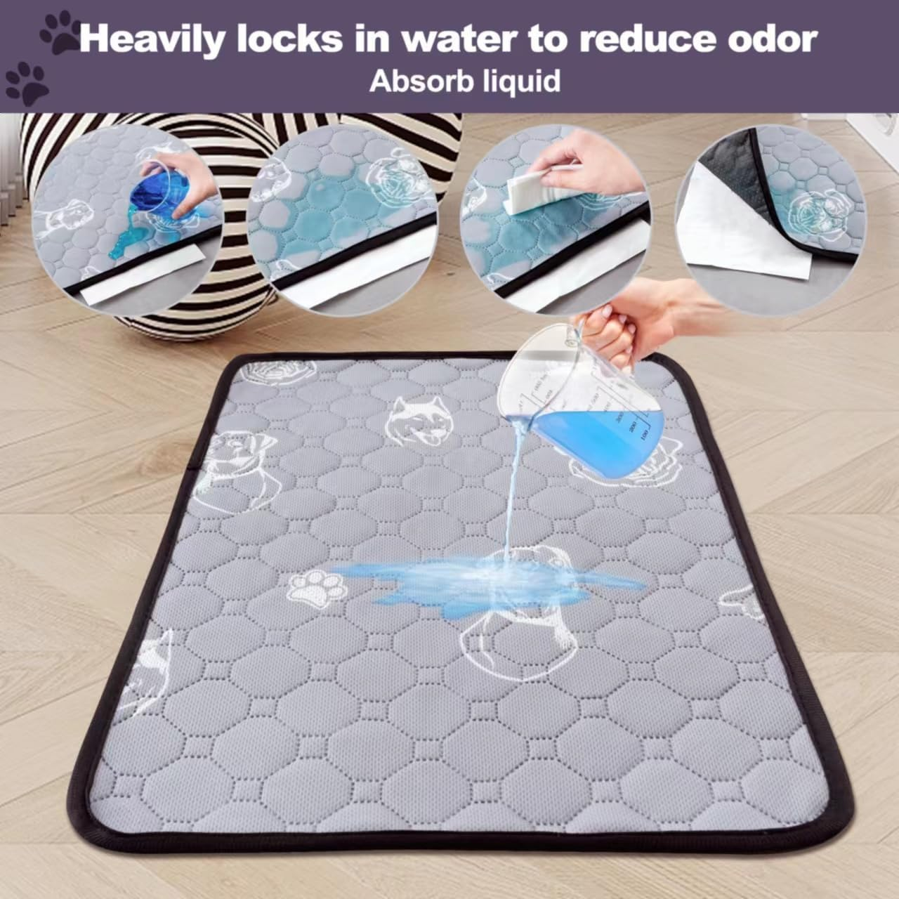 4 Pack Upgrade Washable Pee Pads for Dogs, Reusable Pee Pads for Dogs, Wee Wee Pads, Absorbent Puppy Pads Pet Training Pads, Waterproof Whelping Pads 18"X24" Dog Pee Pad image number 3