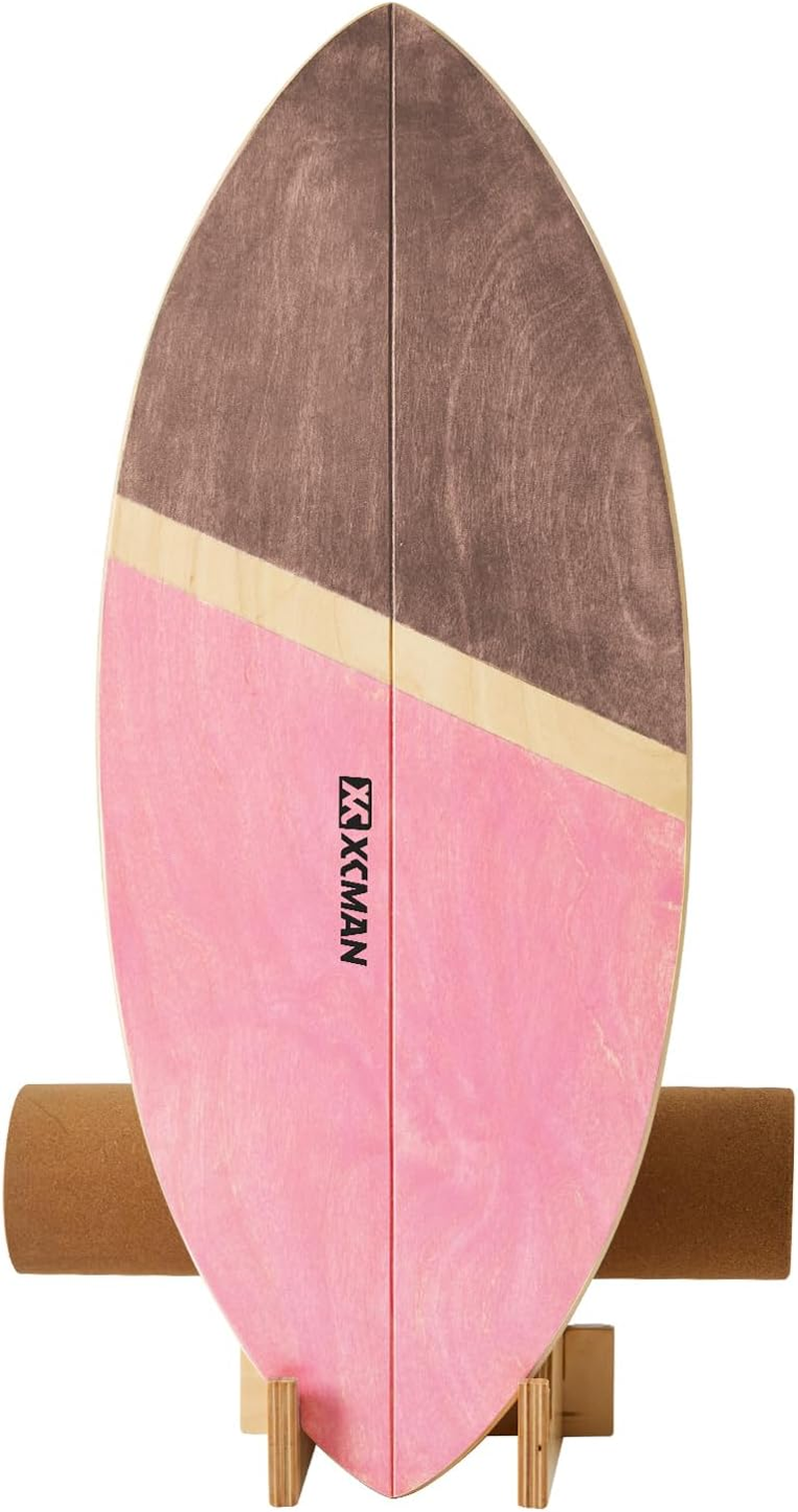 XCMAN Surf Balance Board Trainer with Roller Wooden Exercise Balancing Stability Trainer - Non Slip Surface for Adults Kids|Balance Board for Surfing,Snowboarding,Skateboarding,Hockey,Yoga Training