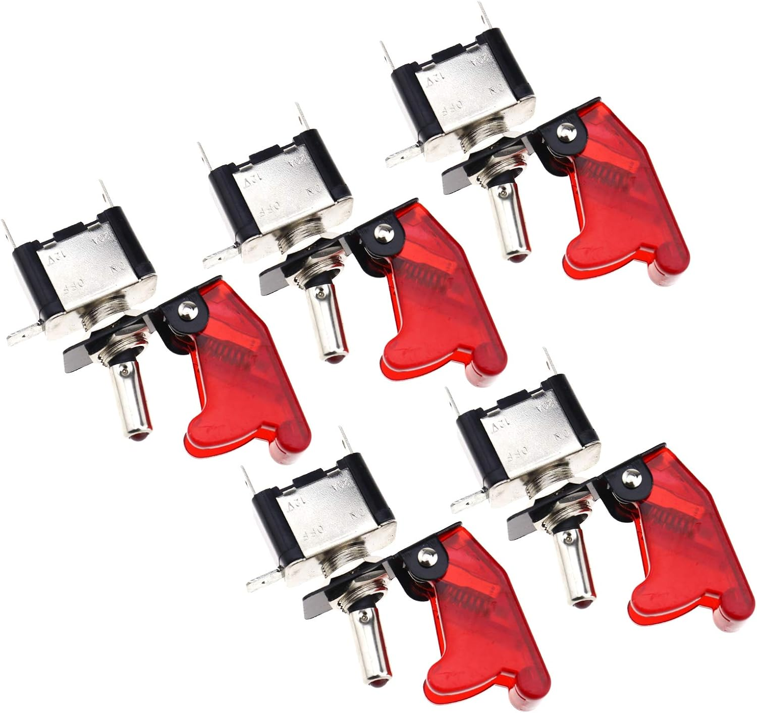 SING F LTD 5X 12V 20A Red Cover LED Toggle Switch SPST for Racing Car Van ATV Motor Boat image number 1