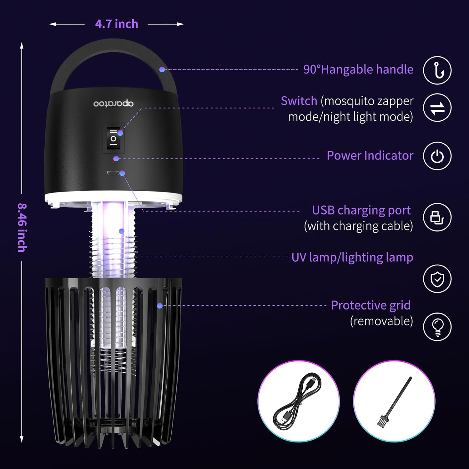 Fly Killer, Mosquito Killer Lamp Electric Fly Zapper Fly Trap, USB Fruit Fly Killer UV Insect Killer Bug Zapper for Bedroom, Camping, Kitchen, Office, Safe Fly Catcher Outdoor Indoor for Home Use image number 5