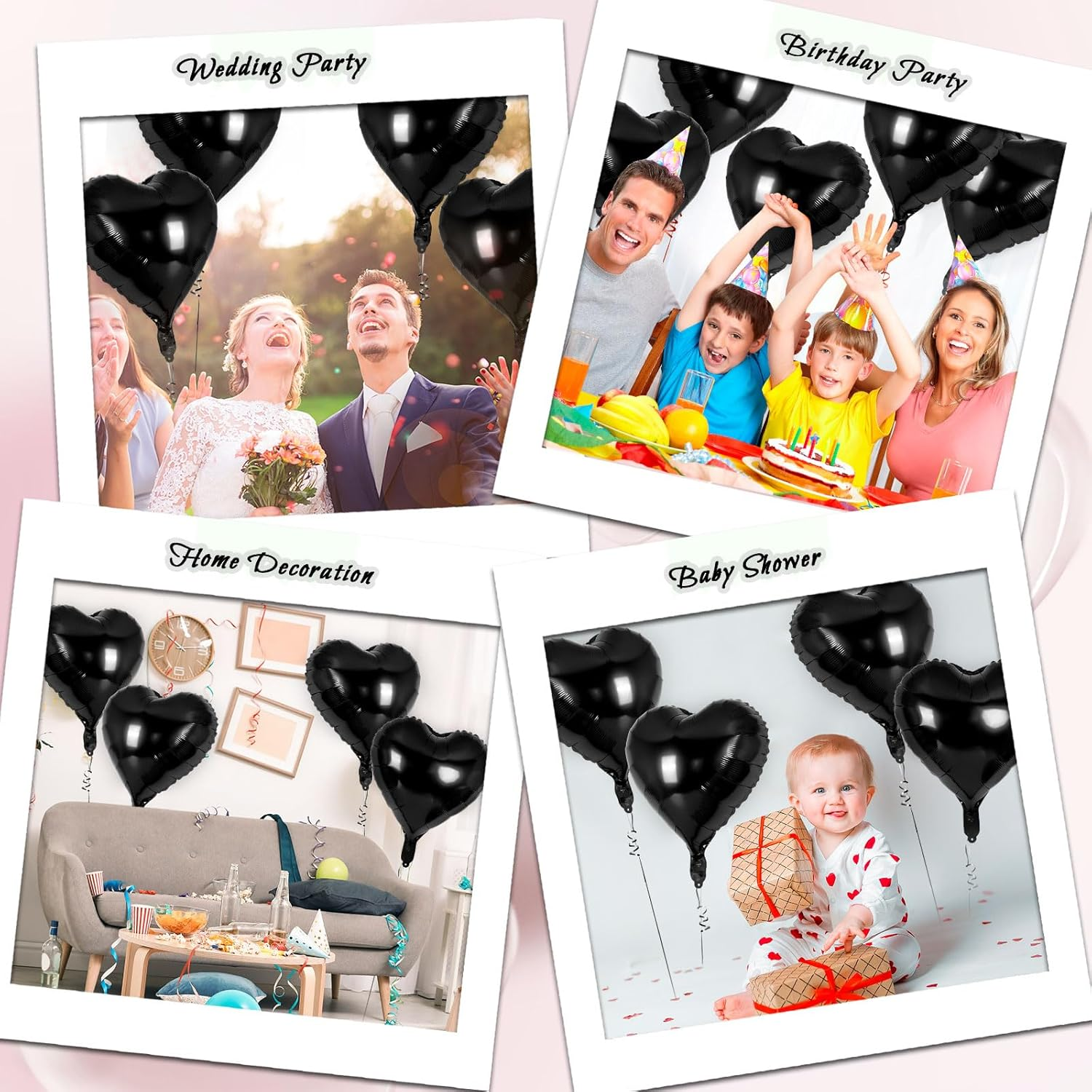 12 Pcs Heart Balloons,18 Inch Heart Shape Foil Balloons Love Balloons Valentine Balloons for Birthday Party Wedding Engagement Party Baby Shower Valentine Day Decorations (Black) image number 5