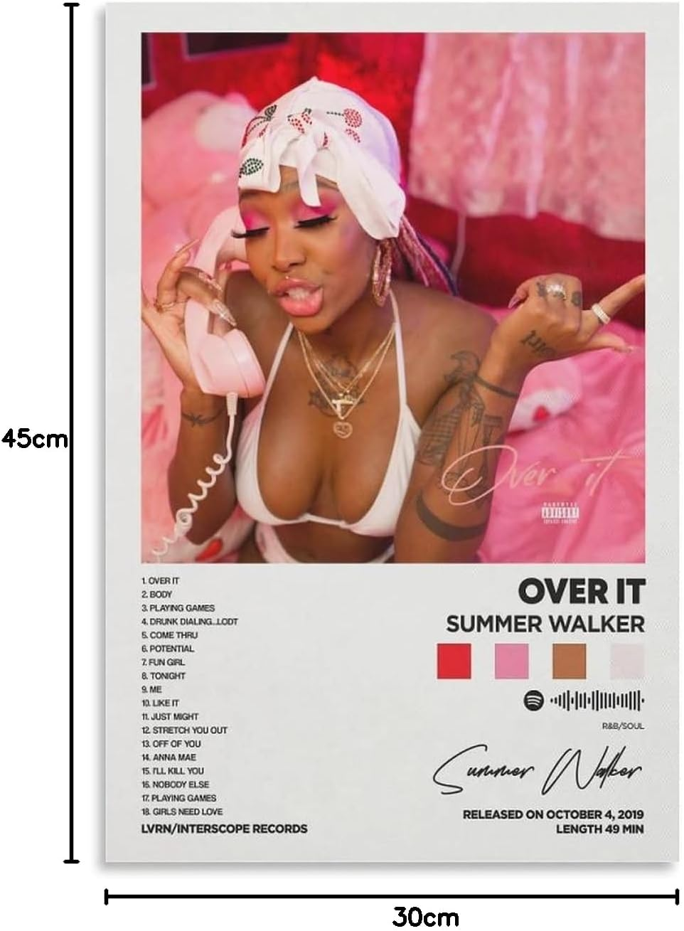 Summer Walker - over It Album Cover Canvas Posters for Room Aesthetic Gift Unframe:12X18Inch(30X45Cm) image number 7