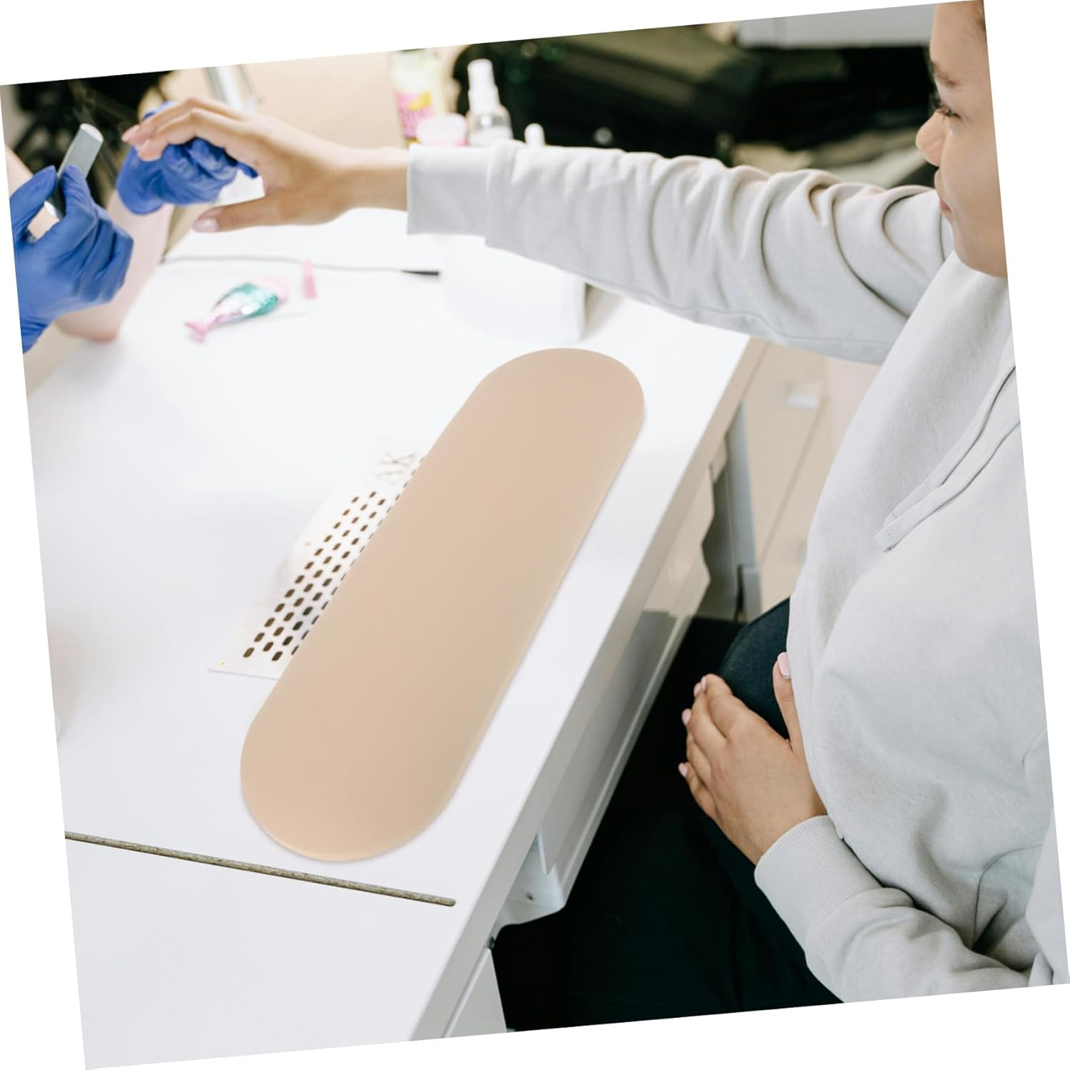 Manicure Hand Rest Cushion Milk Tea Color Nail Art Pillow for Comfortable Arm Support Easy to Clean Design for Salon Home Use for Nail Technicians and DIY Enthusiasts image number 1