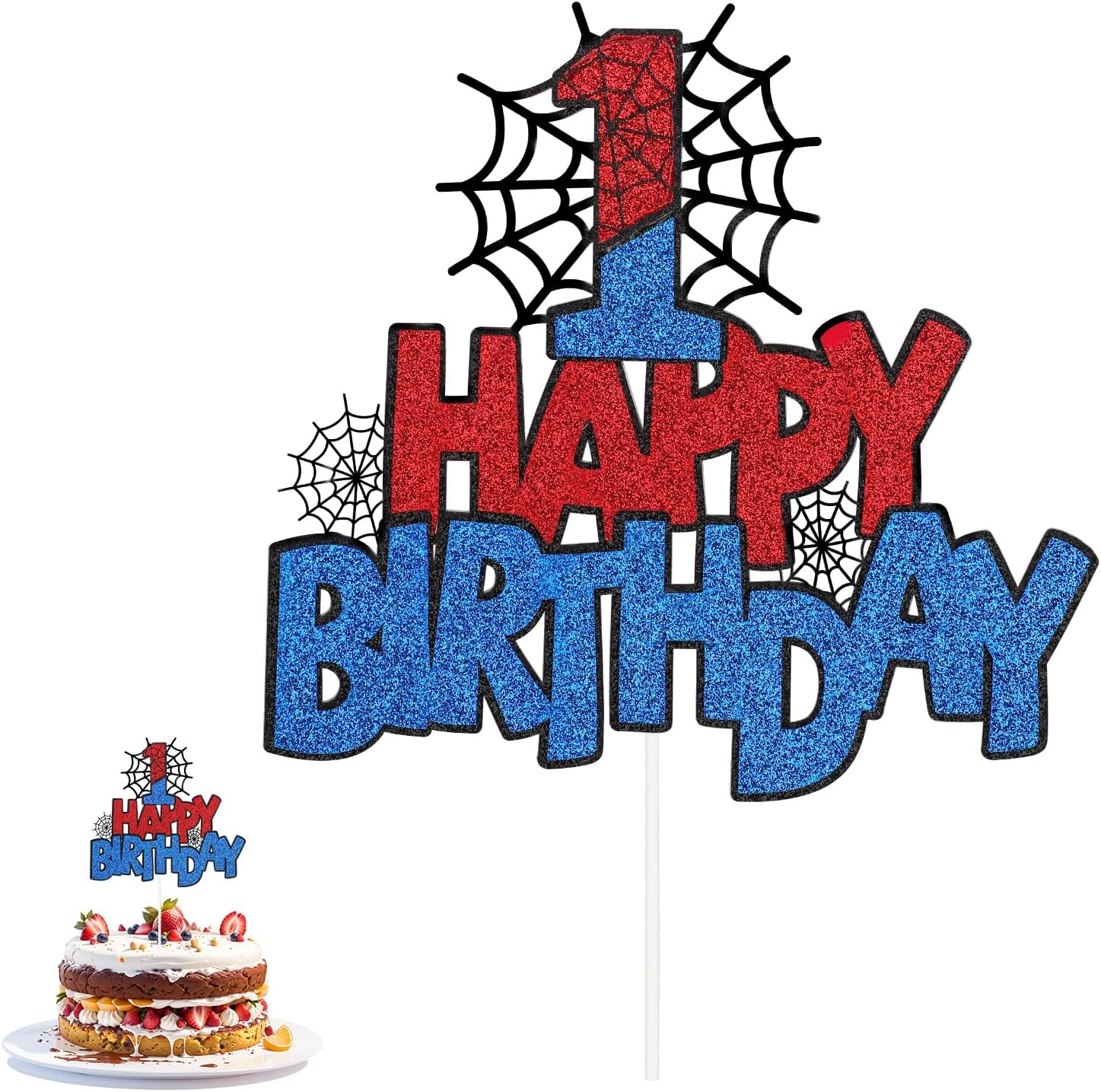Spider Happy Birthday Cake Topper, Double-Sided Spider Cupcake Topper Number Birthday Cake Topper Spider Cake Decorations Birthday Cake Decorations for Boys Girls(Number 1)