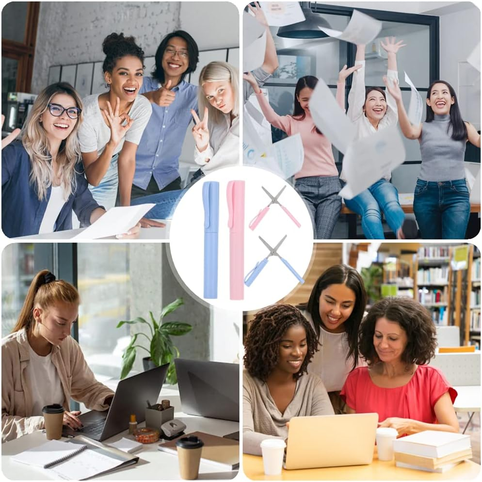 2 Pack Portable Pen Shape Scissors Small Paper Scissor Creative Safe Folding Scissors DIY Multifunction Paper Cutting Art Tool for Office School image number 1