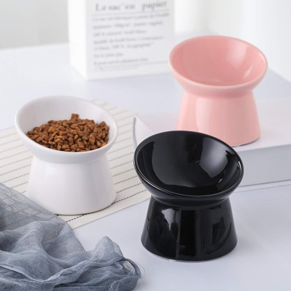 Black Small Ceramic Raised Cat Bowls, Tilted Elevated Food or Water Bowls, Stress Free, Backflow Prevention, Dishwasher and Microwave Safe, Lead & Cadmium Free image number 5
