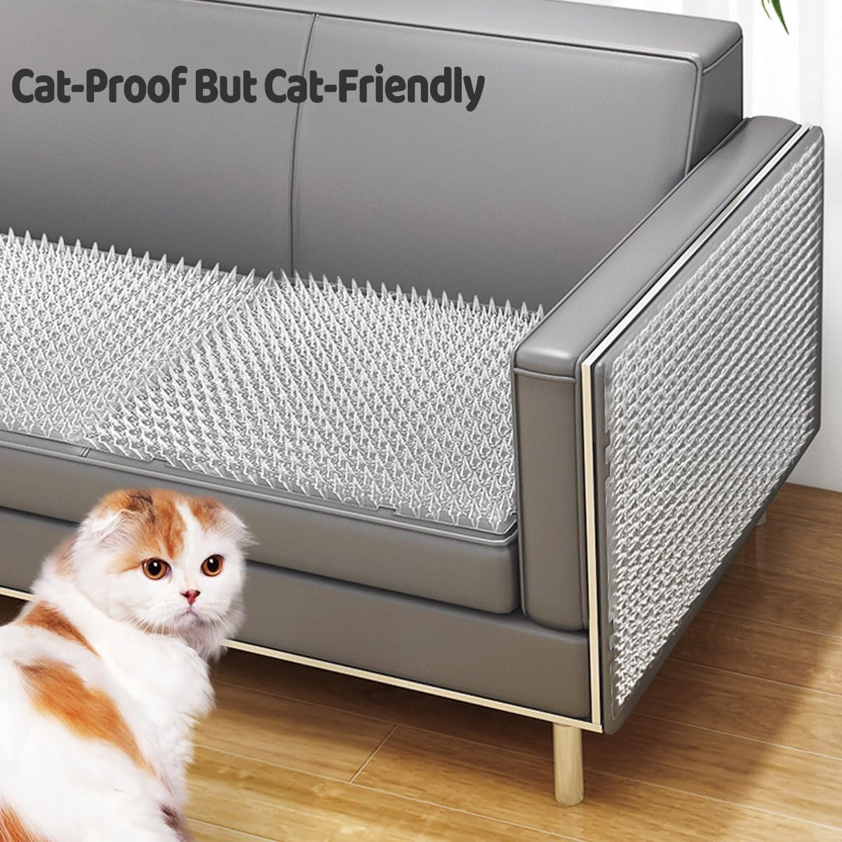 AIMALL 10Pcs Transparent PET Anti-Cat Mat 16.9X13.4In Spliceable Cat Repellent Pad with Soft Spikes for Sofa Garden Balcony Indoor Outdoor Surface Protection image number 4