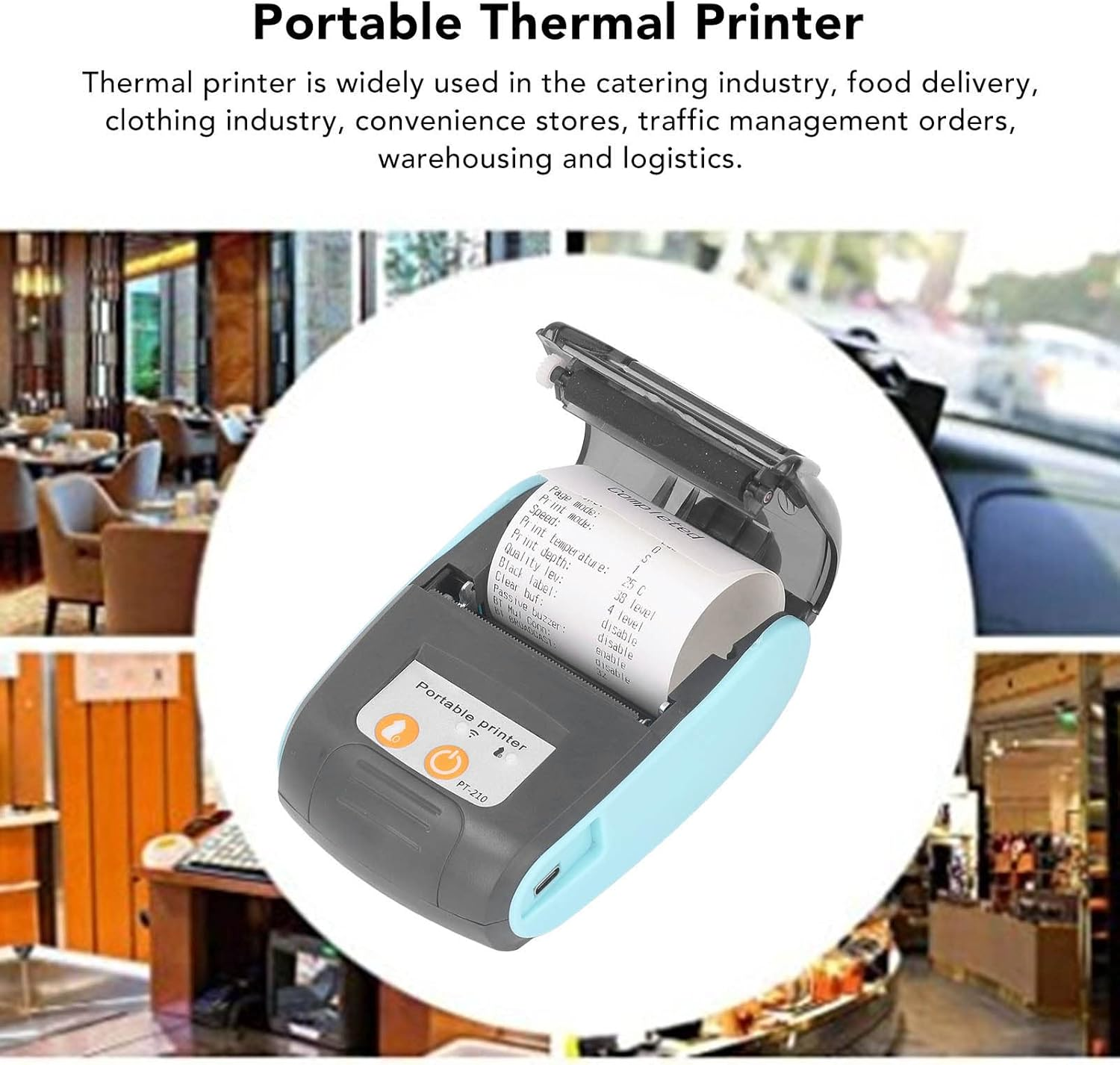 Receipt Printer, Portable 58Mm Mini Thermal Pos Printer, Mobile Wireless Thermal Printer for Restaurant Sales Retail Compatible with Android (Without Storage Bag) image number 4
