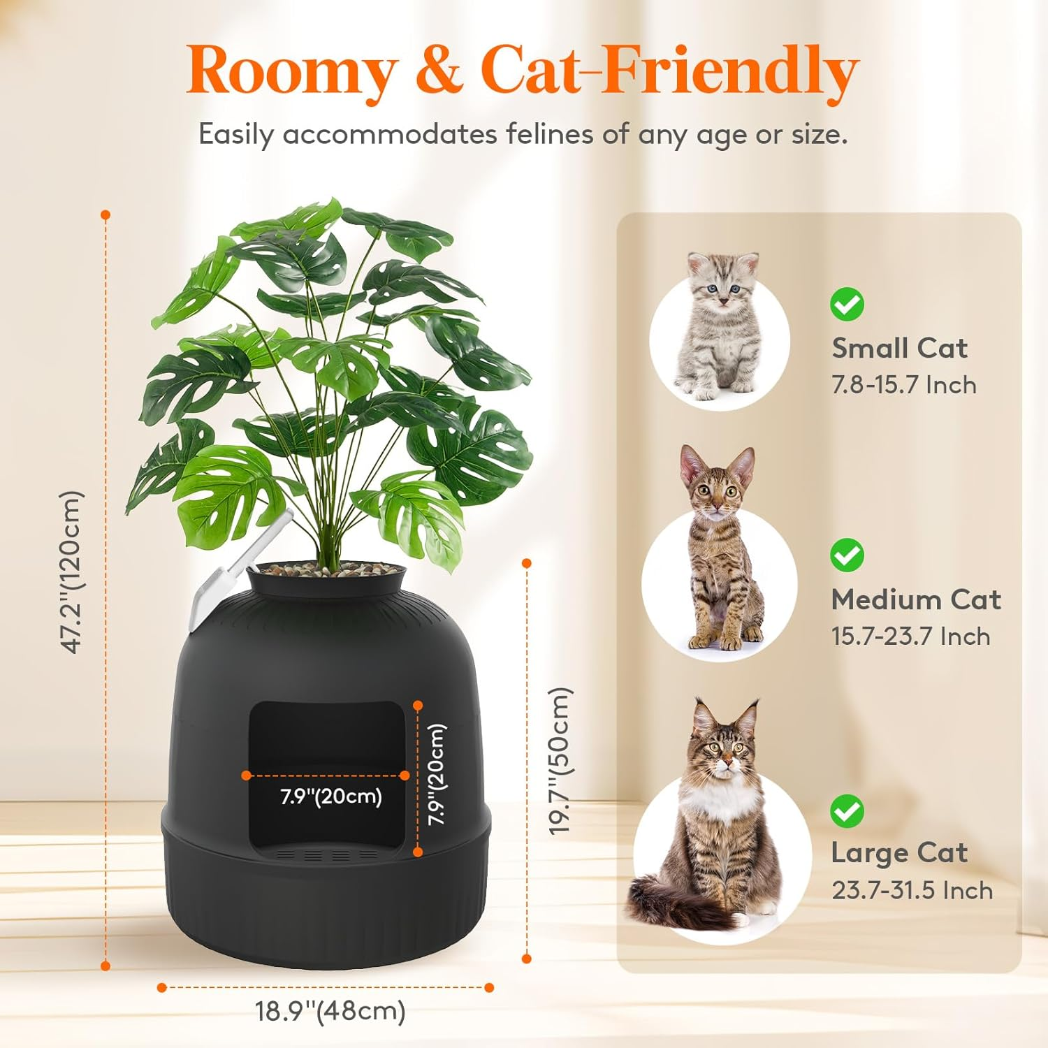 Lifewit Litter Box Cat with Faux Plant & Scoop, Hidden Enclosure Litter Tray with Odor Control & Carbon Filter in Living Room, Bedroom, Corner, Black image number 1