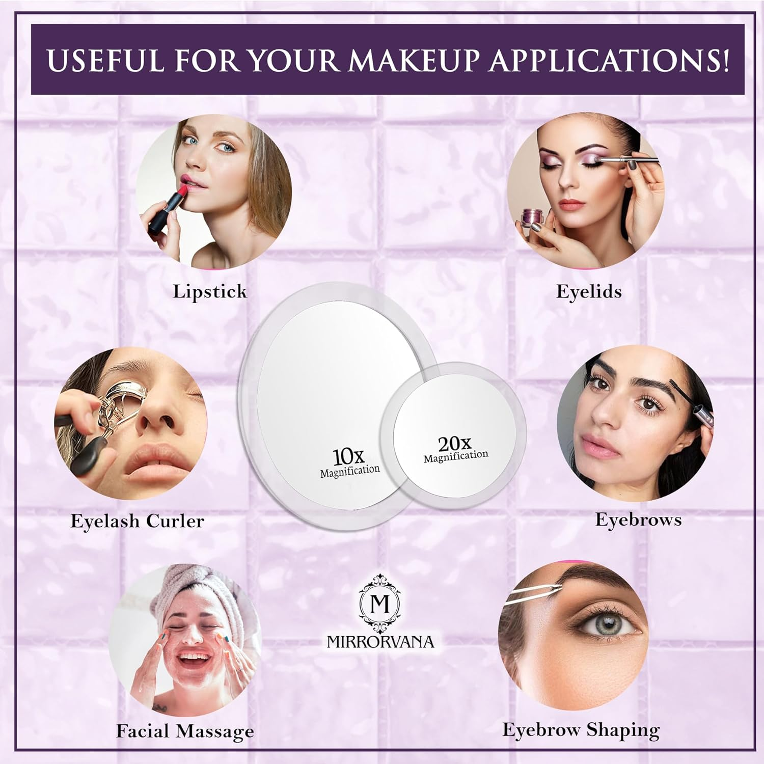 Mirrorvana Magnifying Mirror Set 20X and 10X with Suction Cup, round Cosmetic Mirror for Bathroom, Makeup Mirror 15 Cm and 10 Cm image number 4