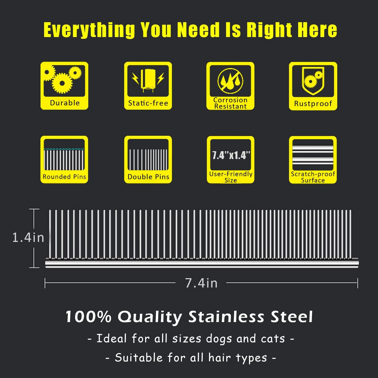 Kopal Stainless Steel Comb Set for Dogs and Cats, Pet Metal Brusher, Silver, Pack of 3 image number 3