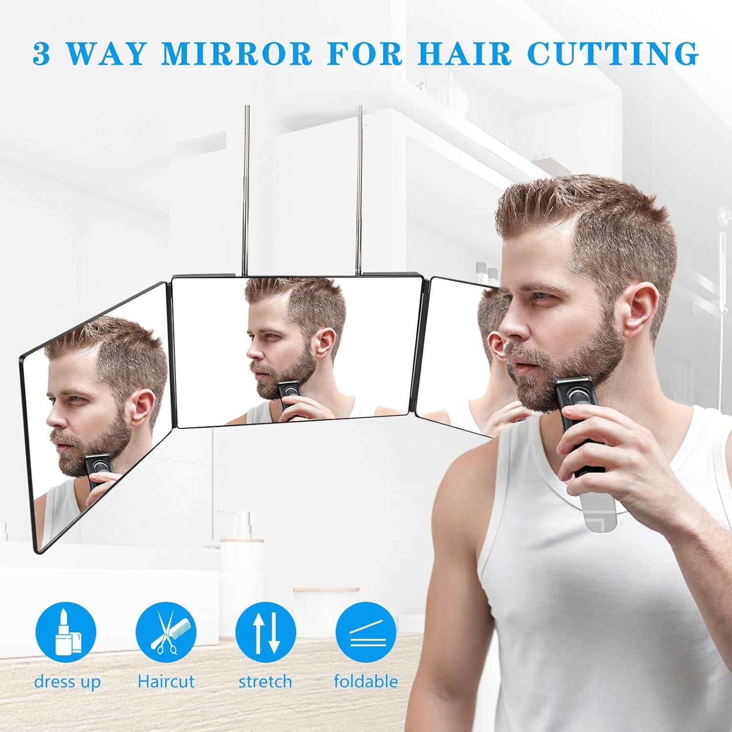 3 Way Mirror for Self Hair Cutting Mirror Barber Supplies Accessories 360 Trifold Mirror for Makeup to See Back of Head image number 2
