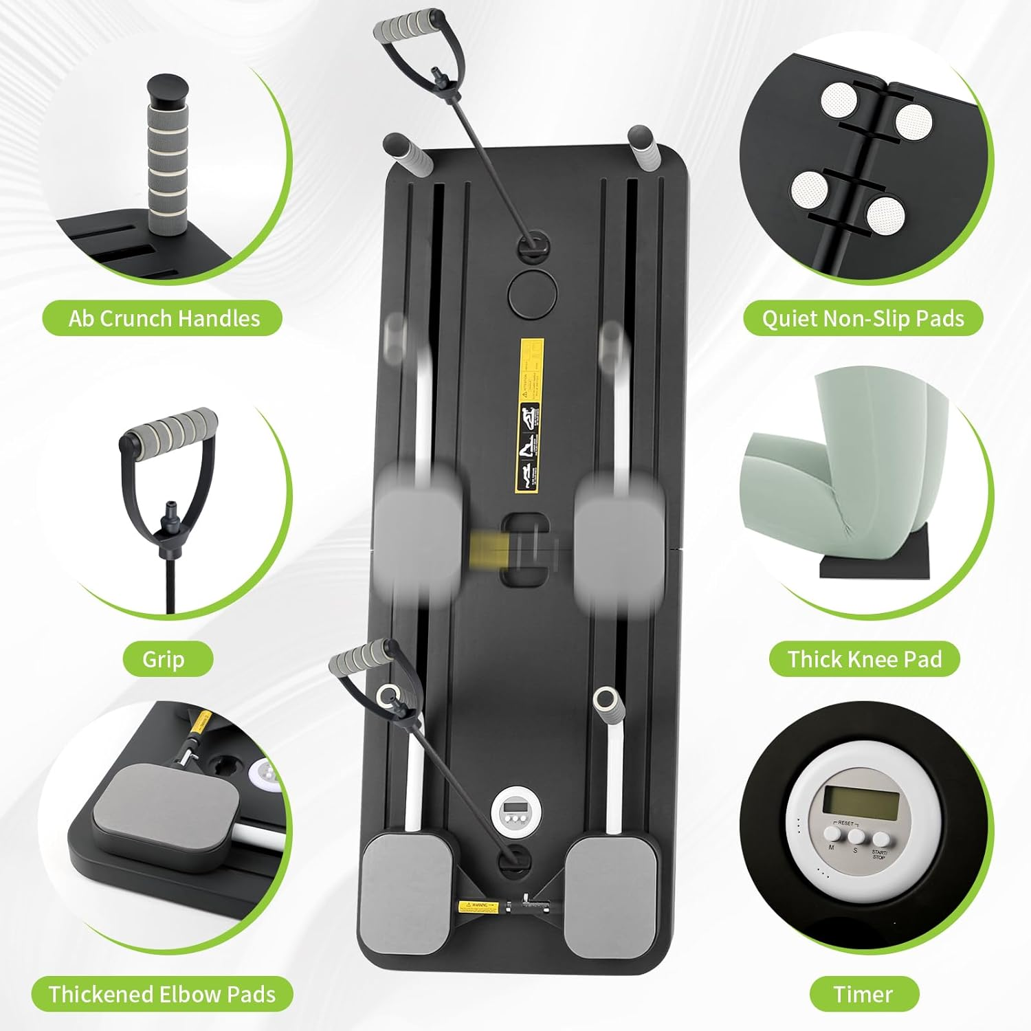 5 in 1 Pilates Reformer, Portable Foldable Pilates Board with Handles, Knee Pad and Compact Design, Black 106Cm X 40Cm X 2.8Cm Multifunctional Exercise Machine Workout Equipment for Women