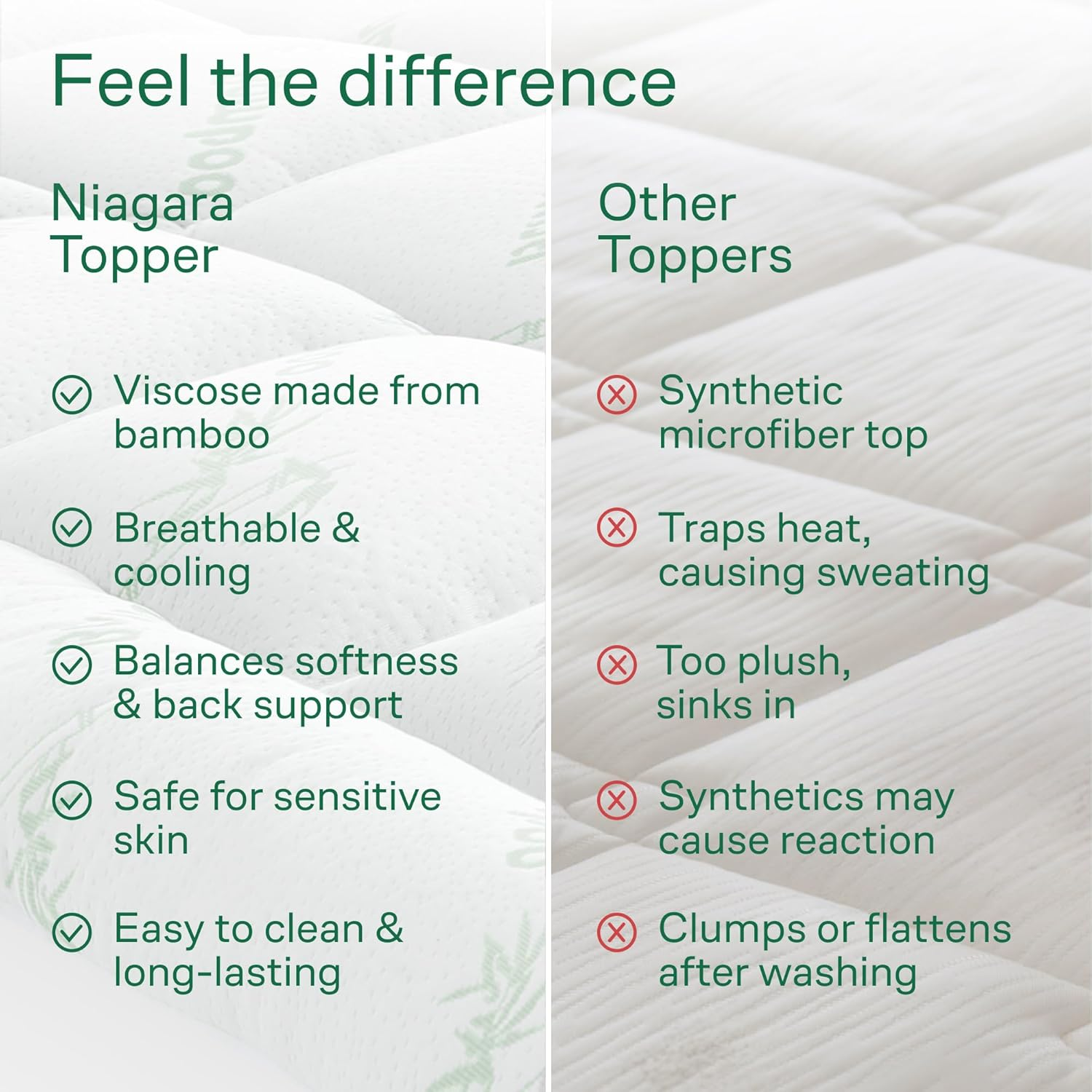 Ultra Soft Twin XL Size Mattress Topper - Viscose Made from Bamboo Pillow Top Mattress Pad for Back Pain Relief - Naturally Cooling for Hot Sleepers, Green