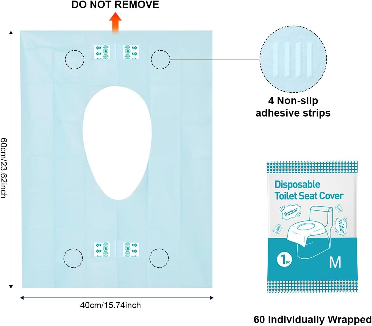 40 Pack Disposable Toilet Seat Covers XL - 16X24 Inch Quick-Stick Adhesive, Tear-Free Portable for Travel/Hospital/Outdoors image number 1