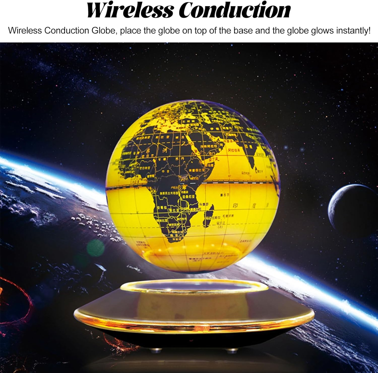 Levitating Globe, 6" Levitating World Map Desk Lamp with Rotating LED Night Light, for Home Office Decor & Educational Gift (Modern Room Lighting) (Golden (White Light)) image number 6