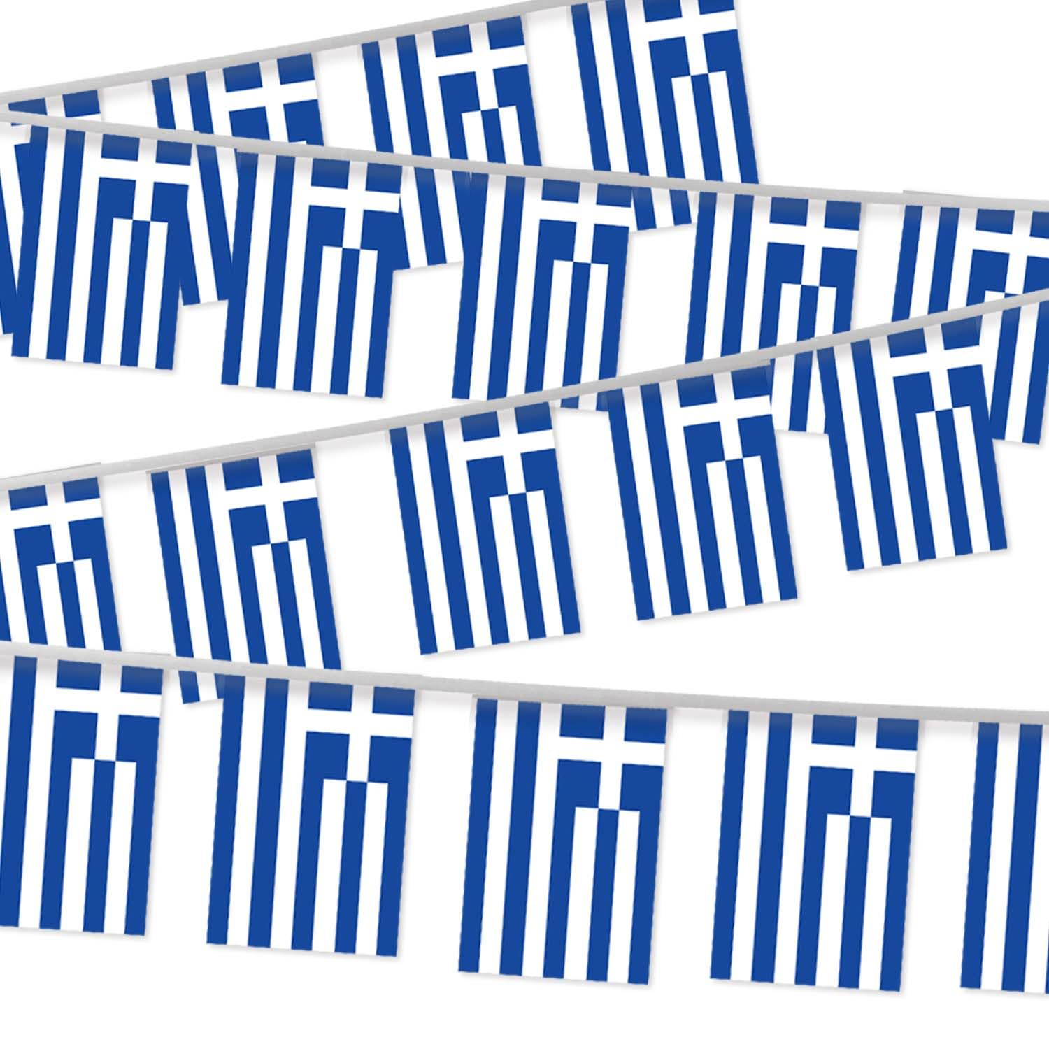 32FT Small Greece Pennant Flag Bunting,30 PCS Mini String Banner Strip Greek National Decor Rectangle for Holiday Restaurant Home Party School image number 2