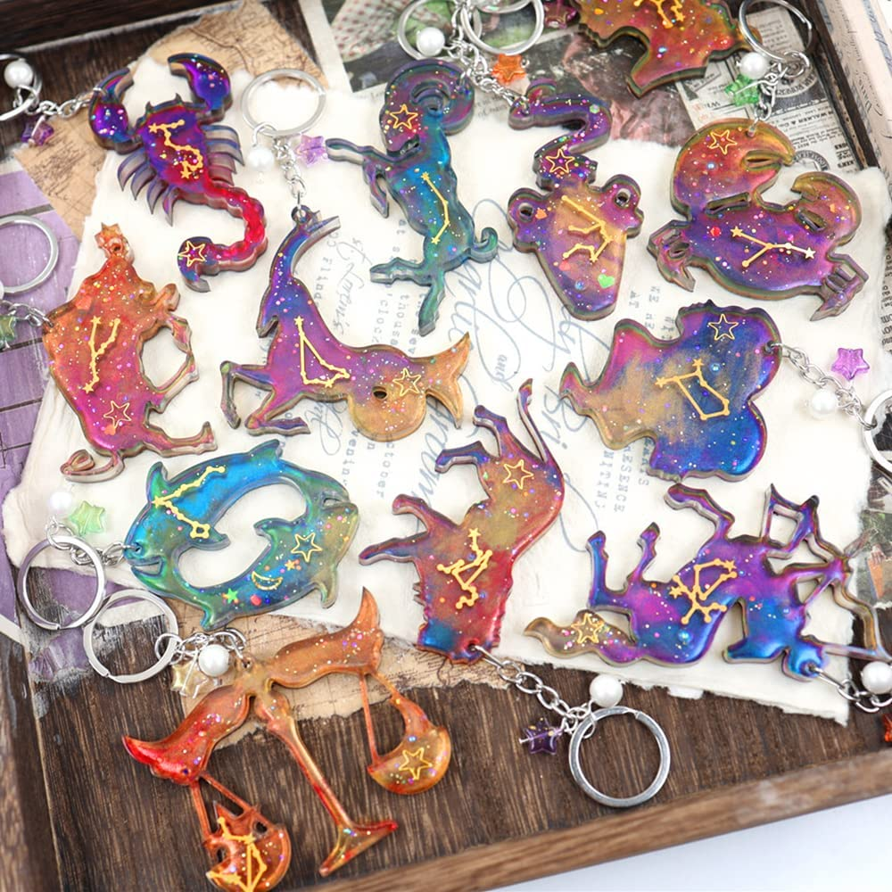 Zodiac Resin Molds, 12 Constellation Animals Keychain Silicone Mold, Unique Epoxy Resin Casting Molds, Pendant Mold for DIY Jewelry Pendant Earrings Necklace Art Crafts Keychain Halloween Decor - Zodiac image number 3
