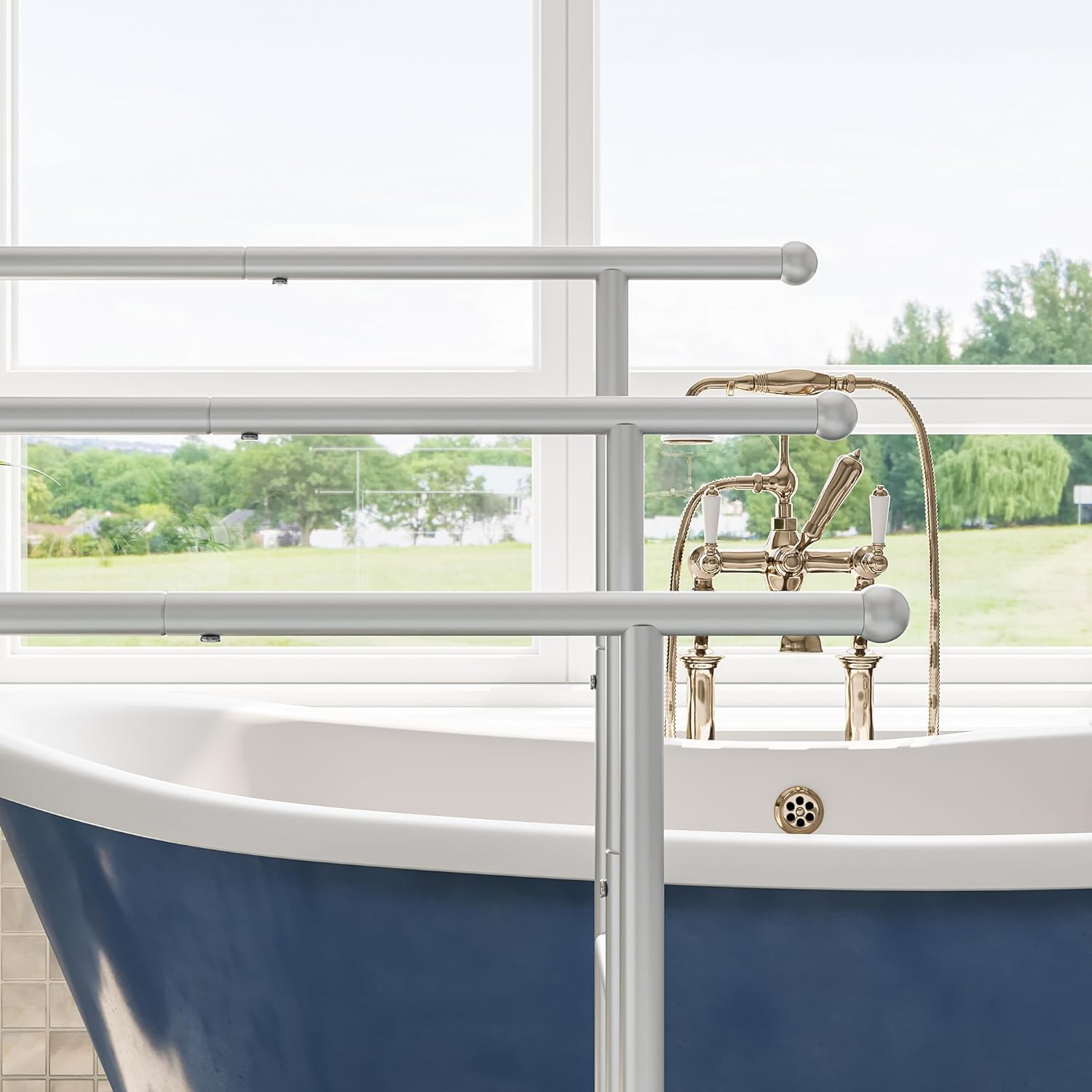 Tall Free Standing Towel Racks for Bathroom Towel Rack Stand with Storage Basket,3 Tiers Floor Bath Towel Holder,Anti-Rust Chrome Ladder Towel Bar,Silver - Black image number 7