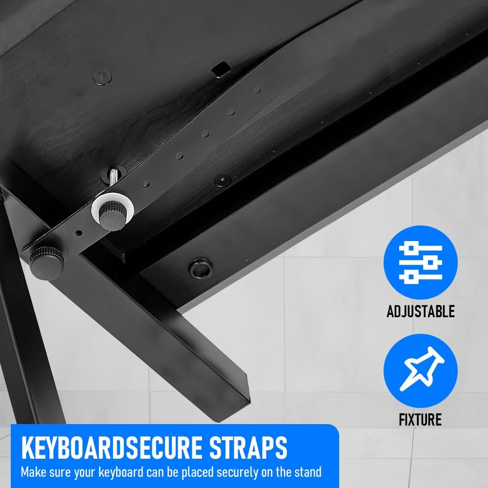 ALSTON Piano Keyboard Z Stand with Wheels Portable Heavy-Duty Piano Keyboard Stand, Music Electronic Keyboard Stand Adjustable Height 60 to 93CM Width 56-100CM, Fits 54-88 Key Electric Pianos - Black-Second Tier image number 3