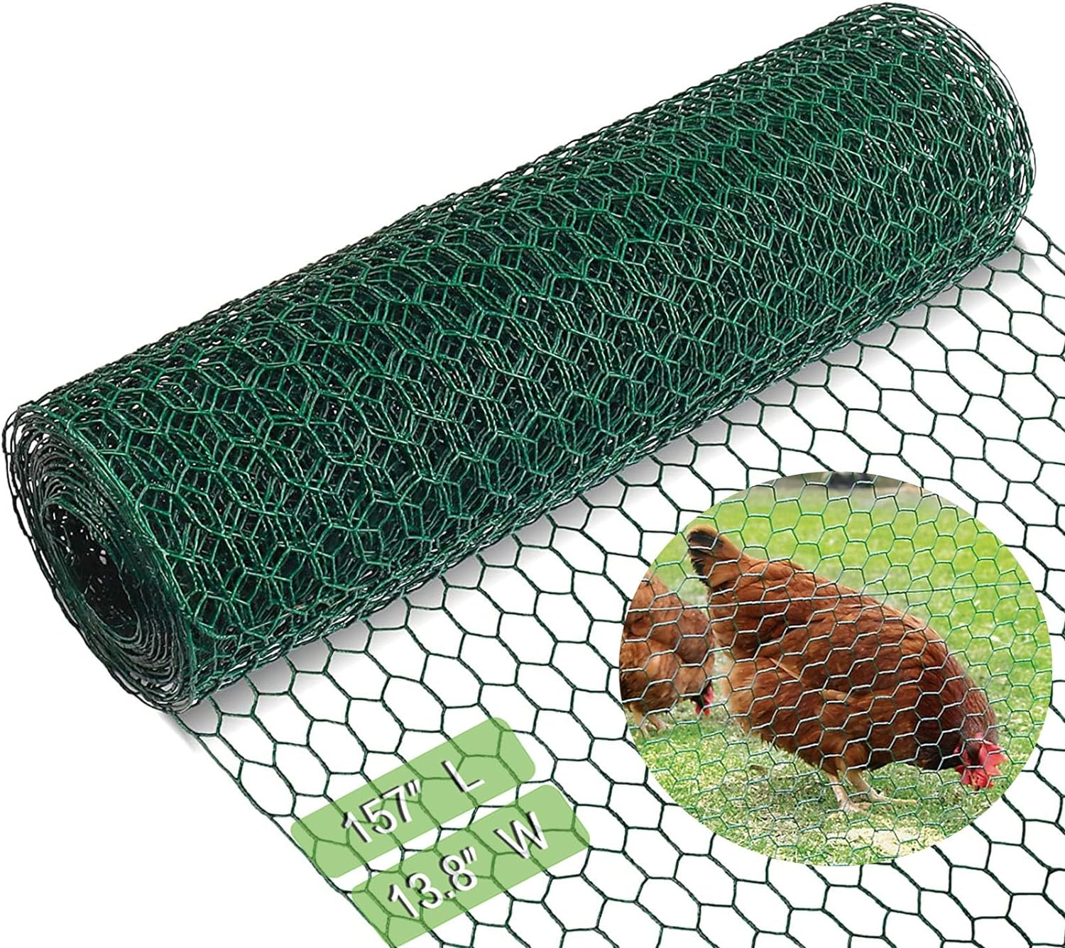Chicken Wire Fencing,13.8X118 Inch Chicken Wire,19 Gauge PVC Coated Chicken Wire Mesh with 1" Fine Mesh,Hexagonal Galvanized Chicken Wire Fence,Floral Chicken Wire for Crafts Garden Poultry image number 6