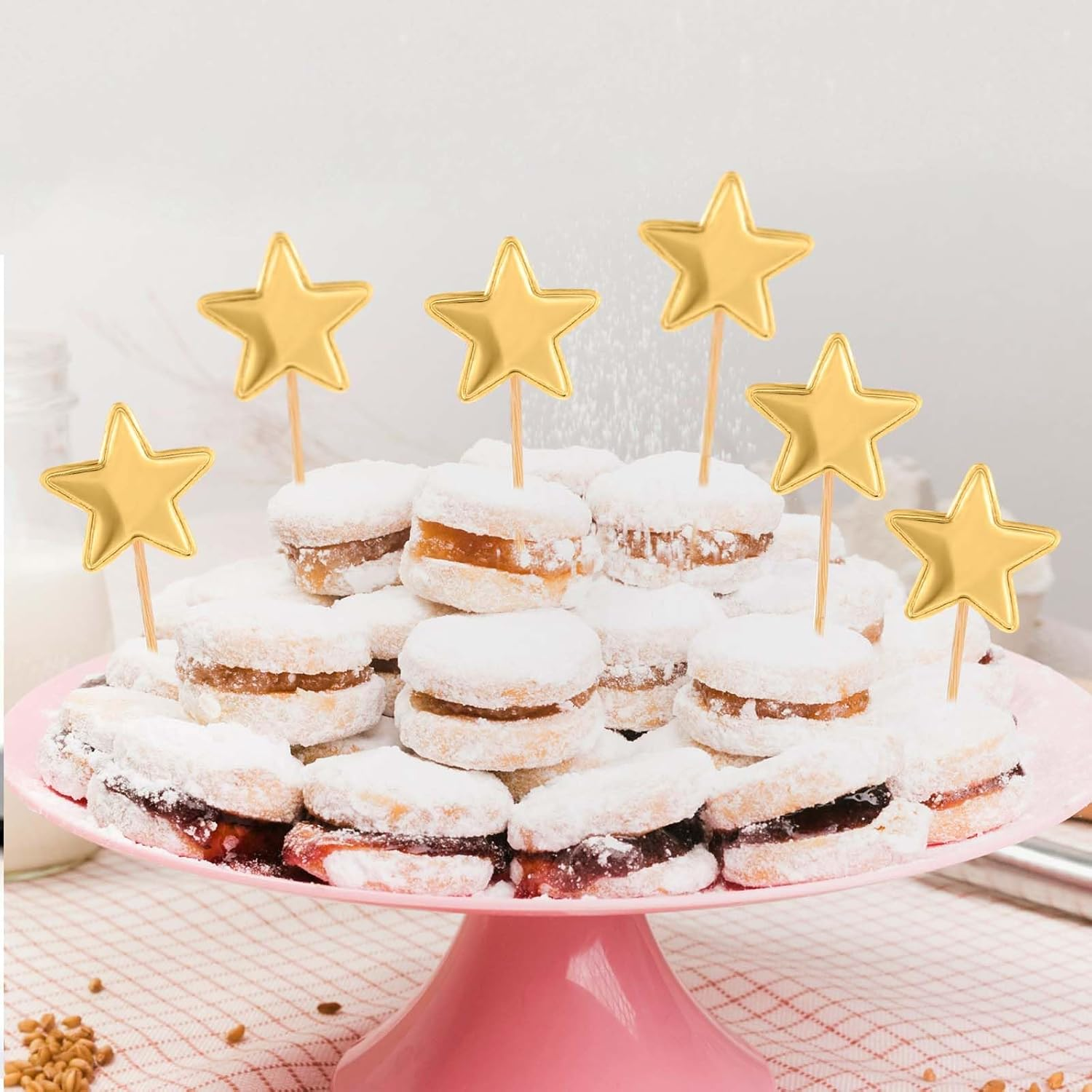 Thinp 50 Pcs Gold Star Cupcake Toppers,Stars for Cake Decorating Star Cake Toppers Gold Cupcake Toppers Sticks for Wedding Engagement Bridal Shower Birthday Party image number 4