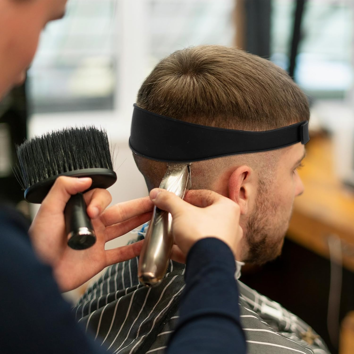 Curved Soft Silicone Haircut Band Haircut Guide, 2Pcs Adjustable Haircut Guide Curved Silicone Haircut Band,Curved Silicone Haircut Bands, Hair Trimming Guide Band,Silicone Curved Haircut Band (Black) image number 2