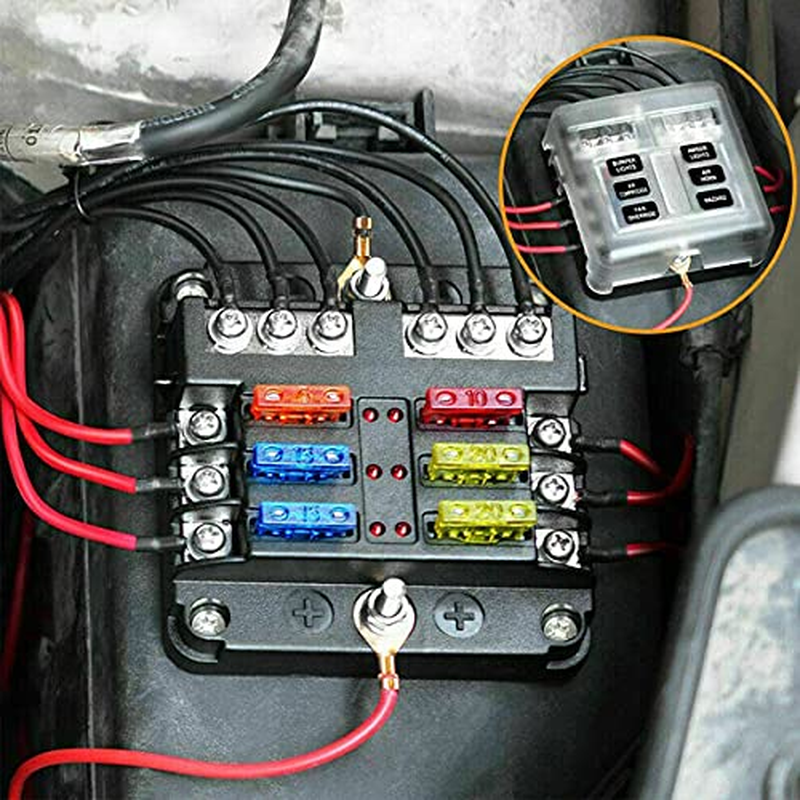 6-Way Waterproof Fuse Block,With LED Indicator 12 Circuits with Negative Marine Fuse Box for Dc 12/24V Car Boat RV Truck image number 5