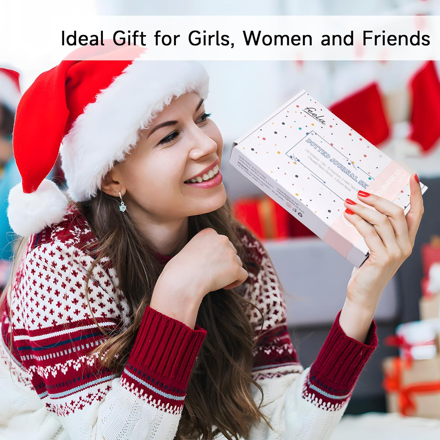 Feela Dotted Journal Kit, Dot Grid Hardcover Journal Notebook Set with Fineliners Stencils Stickers Washi Tapes for Beginners Women Girls Journaling Note Taking Planner Making, A5, 224 Pages, Pink