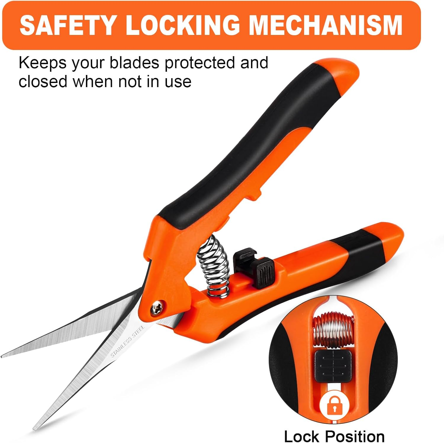 Wevove Pruning Shears, Garden Shears,6.5 Inch Gardening Scissors Hand Pruner with Straight Precision Stainless Steel Blades 1Pack(Orange) image number 4