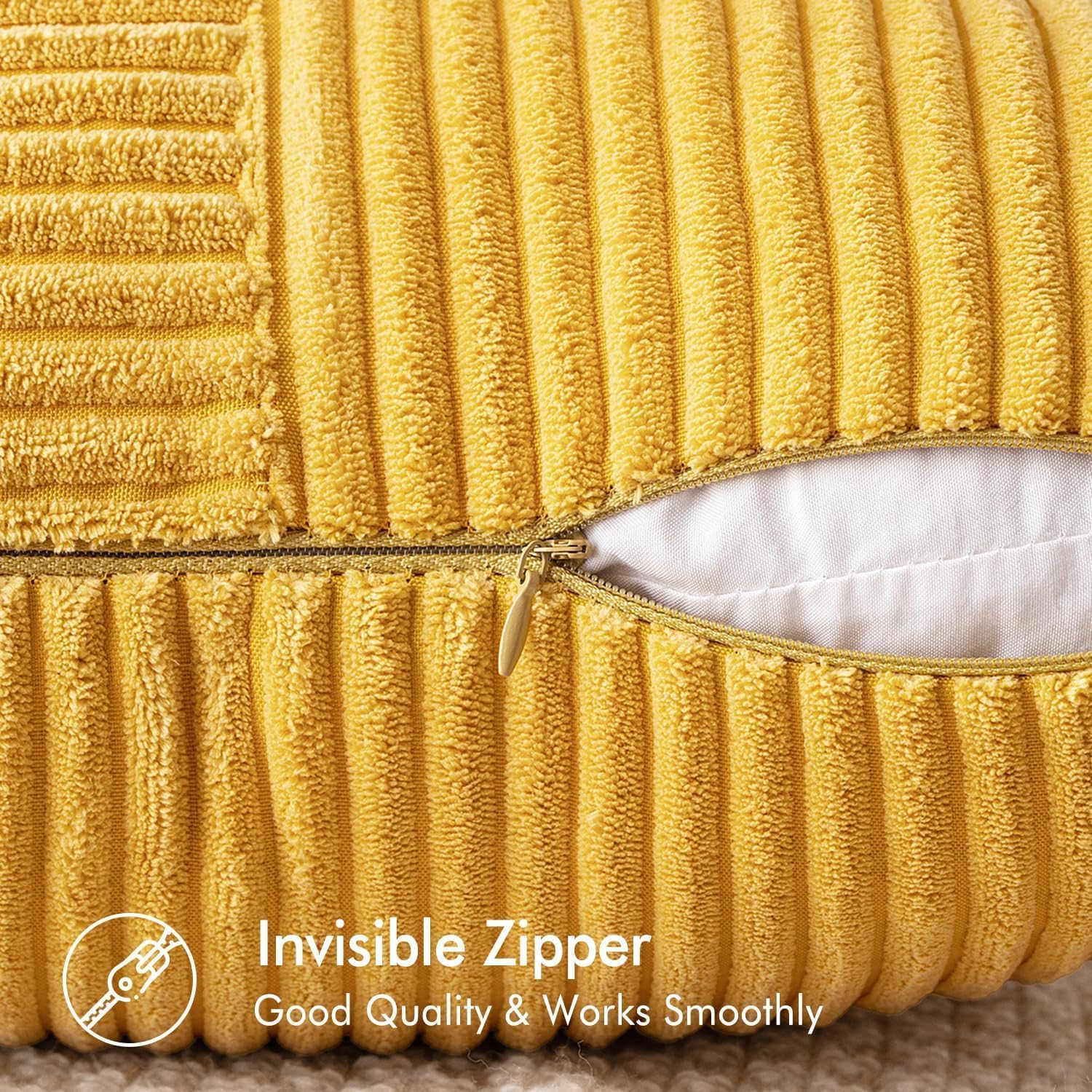 2 Pack Beige Boho Decorative Corduroy Throw Pillow Covers 18X18 Inch Soft Pillow Covers Solid Pillowcases Cross Patchwork Textured Cushion Covers for Living Room Decor Couch Bed Sofa-Yellow image number 6