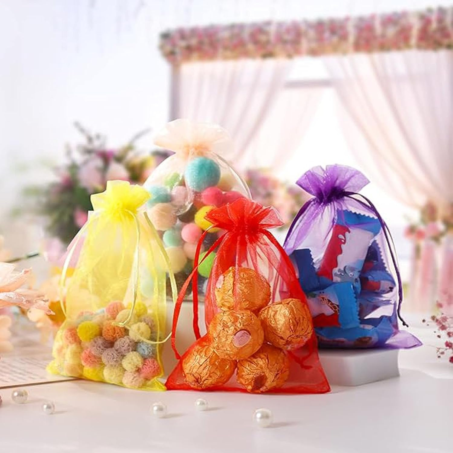 Organza Gift Candy Sheer Bags,Tuoyi Mesh Jewelry Pouches Drawstring Bulk for Wedding Party Favors Festival Christmas Valentine'S Day (10 * 15Cm, Mixcolor) image number 5