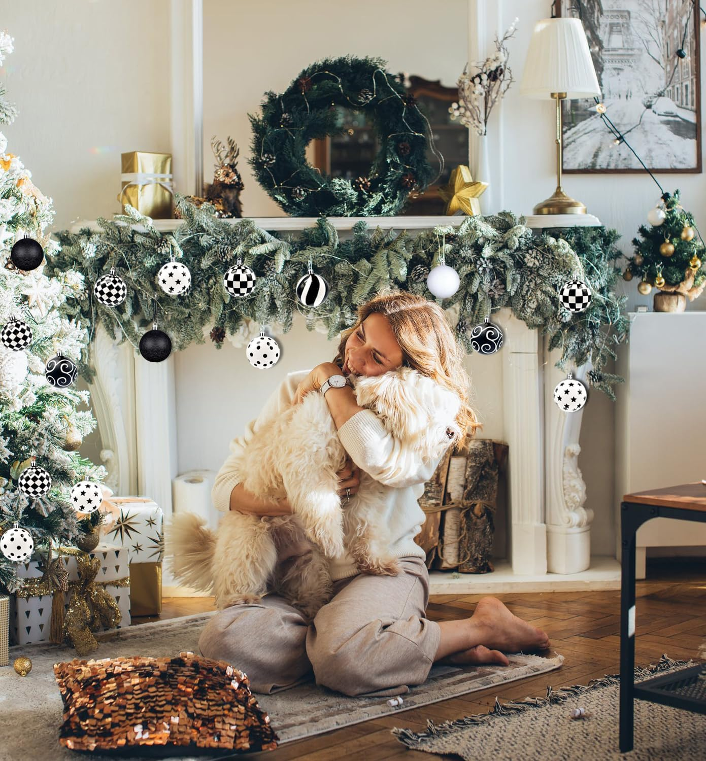 24 Pieces Black and White Winter Balls Dot Hanging Christmas Ball Christmas Polka Dot Ornaments Farmhouse Christmas Ball Ornaments Black and White Checkered Ball Ornament for Christmas Tree Decor image number 3