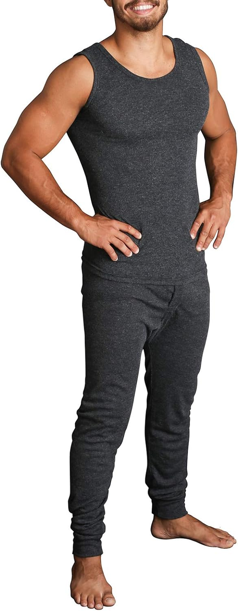 Men'S Merino Wool Blend Thermal Singlet and Pants Set, Black, Medium image number 1