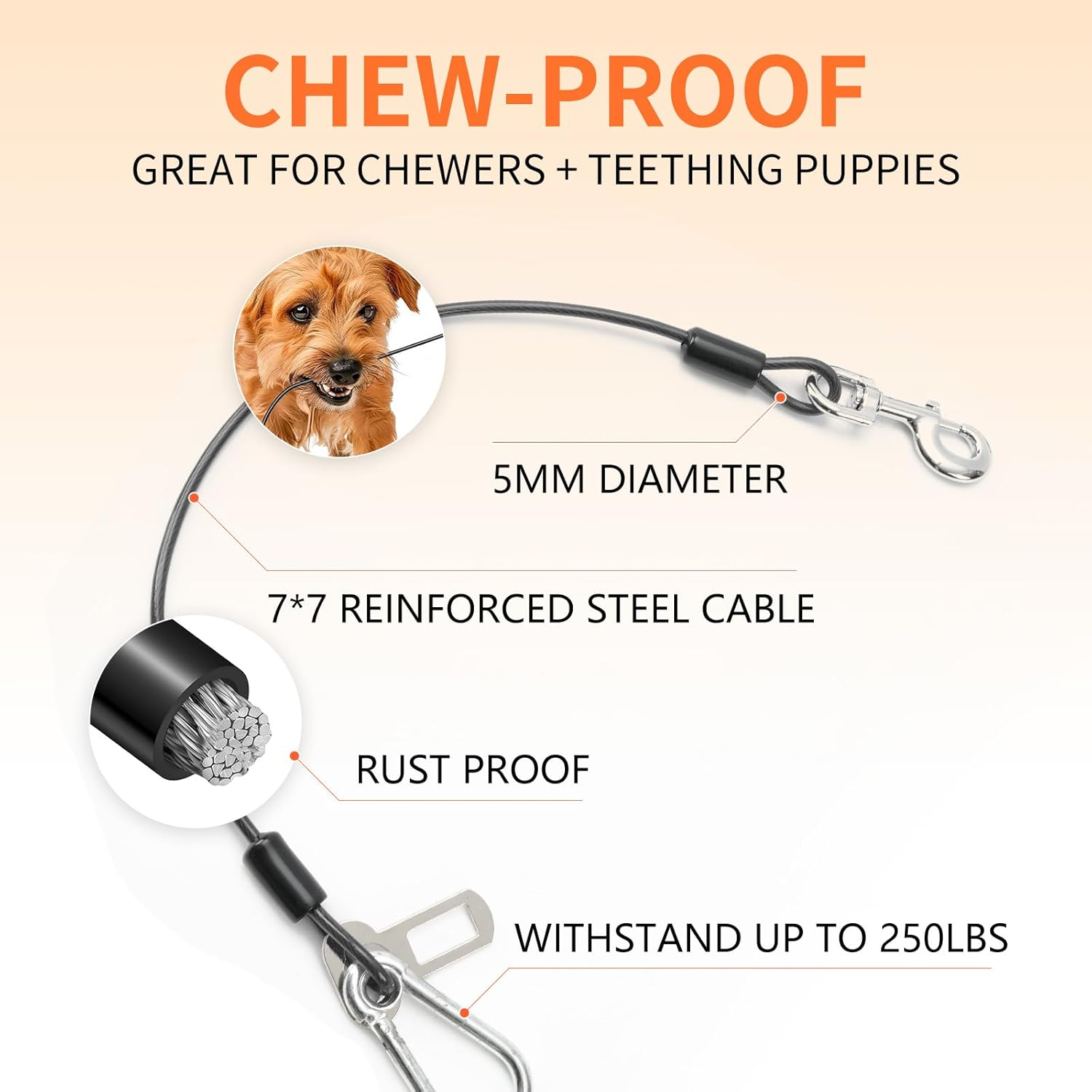 Dog Seat Belt for Car, 2Pcs Coated Wire Leash, Double Clip Safety Restraint, Chew Proof Tether Cable, 32Inch, Black