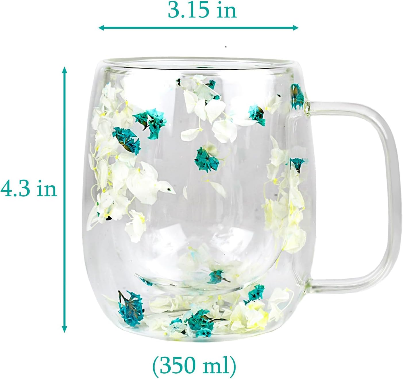 Dried Flowers Double Wall Glass Coffee Mugs Clear Cups, 350Ml Aesthetic Dried Flowers Insulated Tea Cups for Cappuccino Tea Espresso Latte Hot Beverages Glasses Birthday Gifts for Women Her image number 3