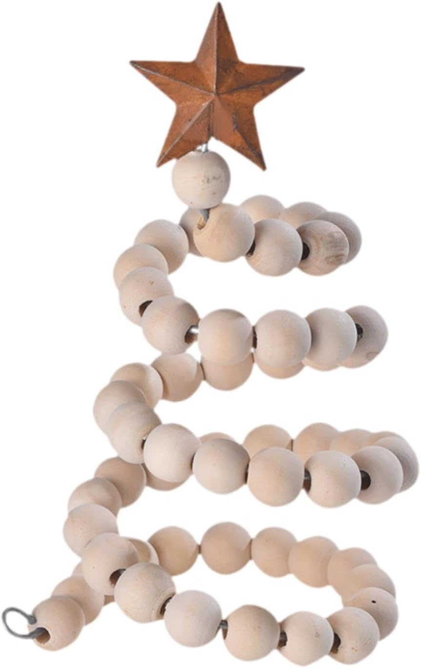 Mini Christmas Tree for Desk, Decorative Wooden Bead Christmas Tree Statue for Party, Star Top Christmas Tree For, White, as Described
