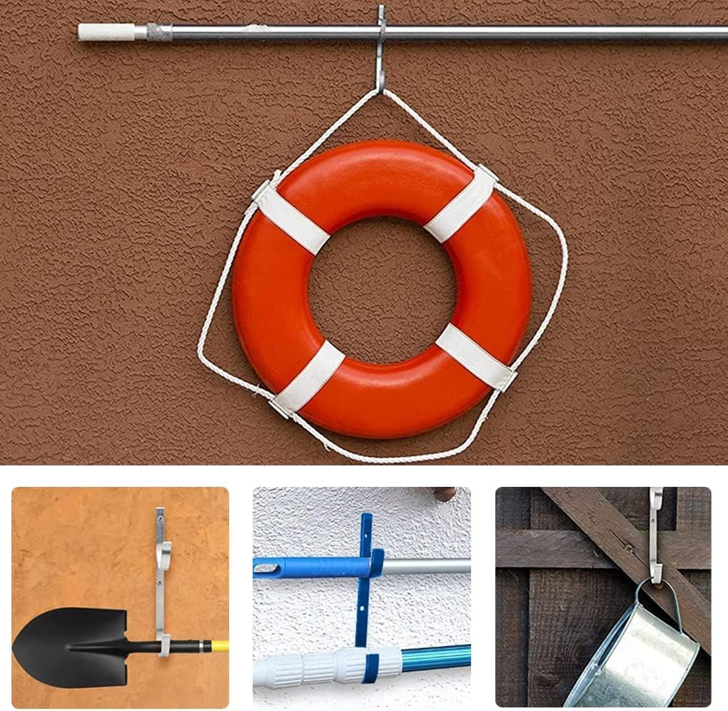 WWD Pool Swimming Pool Aluminum Pole Hanger Set, Black, 2-Pack (4 Hooks), for Telescoping Poles, Leaf Rakes, Skimmers, Nets, Brushes, Vacuum Hoses (2 Pair [ Black ]) - 11079A-Silver image number 3