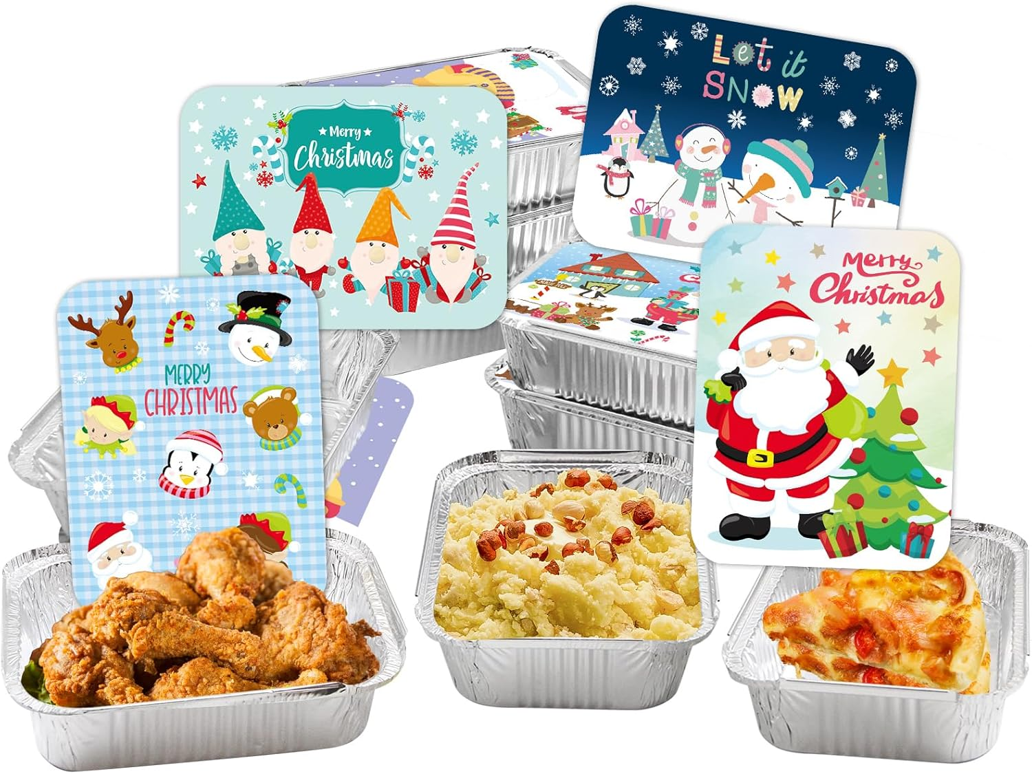 Christmas Leftover Containers with Lids 36 Pcs Santa Christmas Aluminum Food Containers with Lids Disposable Watercolor Goodie Sacks Containers Winter Holiday Party Supply image number 1